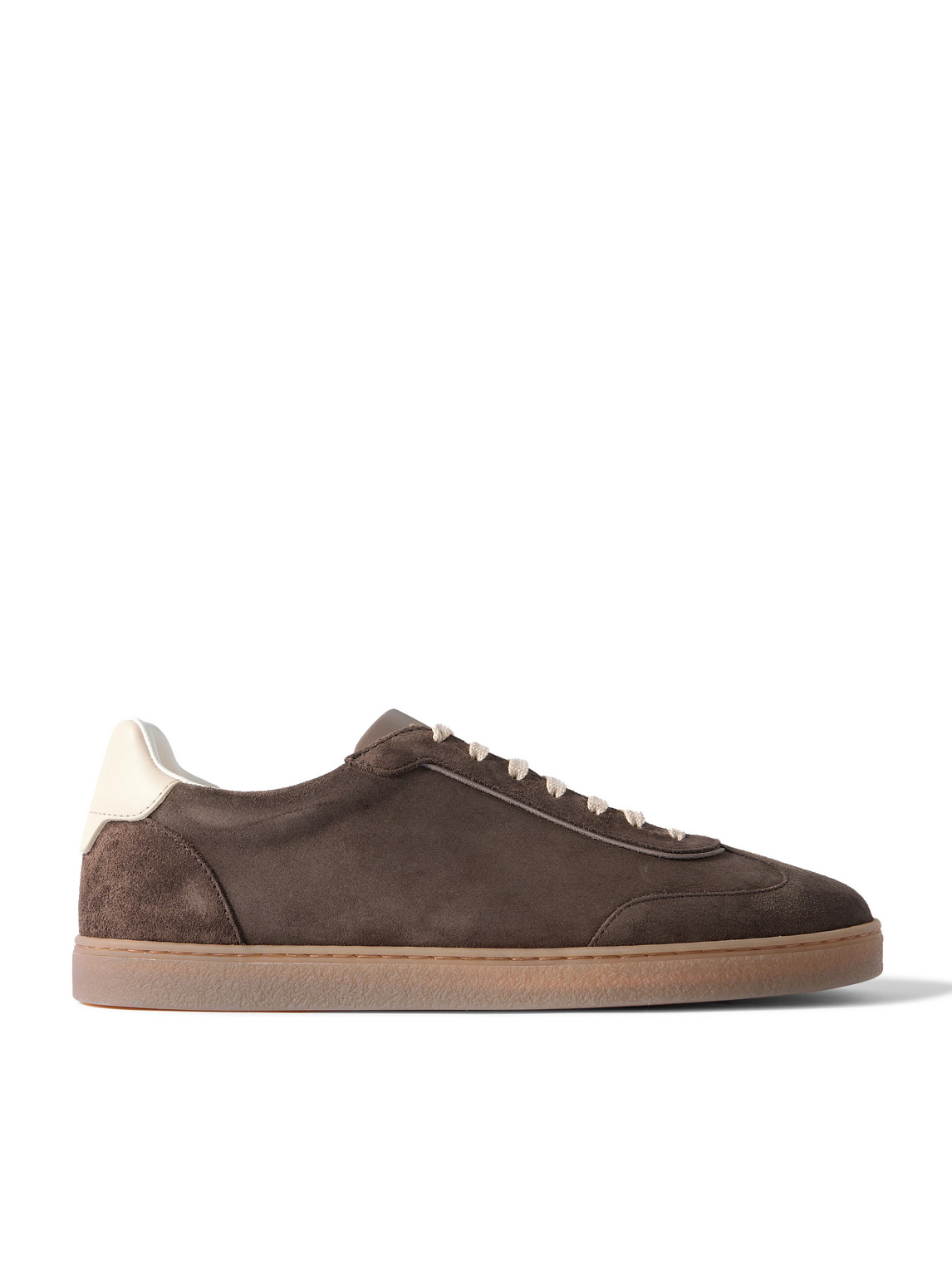 Brunello Cucinelli Leather-trimmed Suede Sneakers In Brown