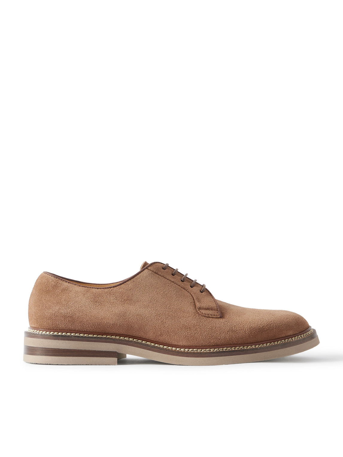 Brunello Cucinelli Leather-trimmed Suede Derby Shoes In Brown