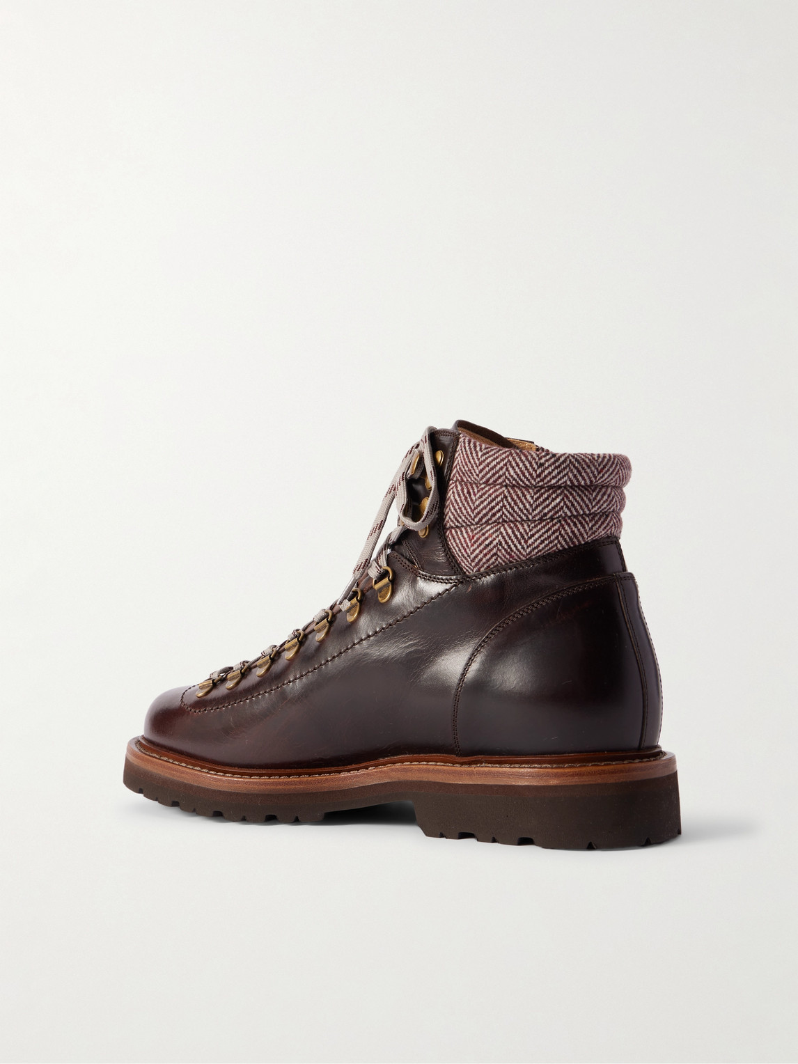 Brunello Cucinelli Wool And Cashmere-blend Trimmed Glossed-leather Boots