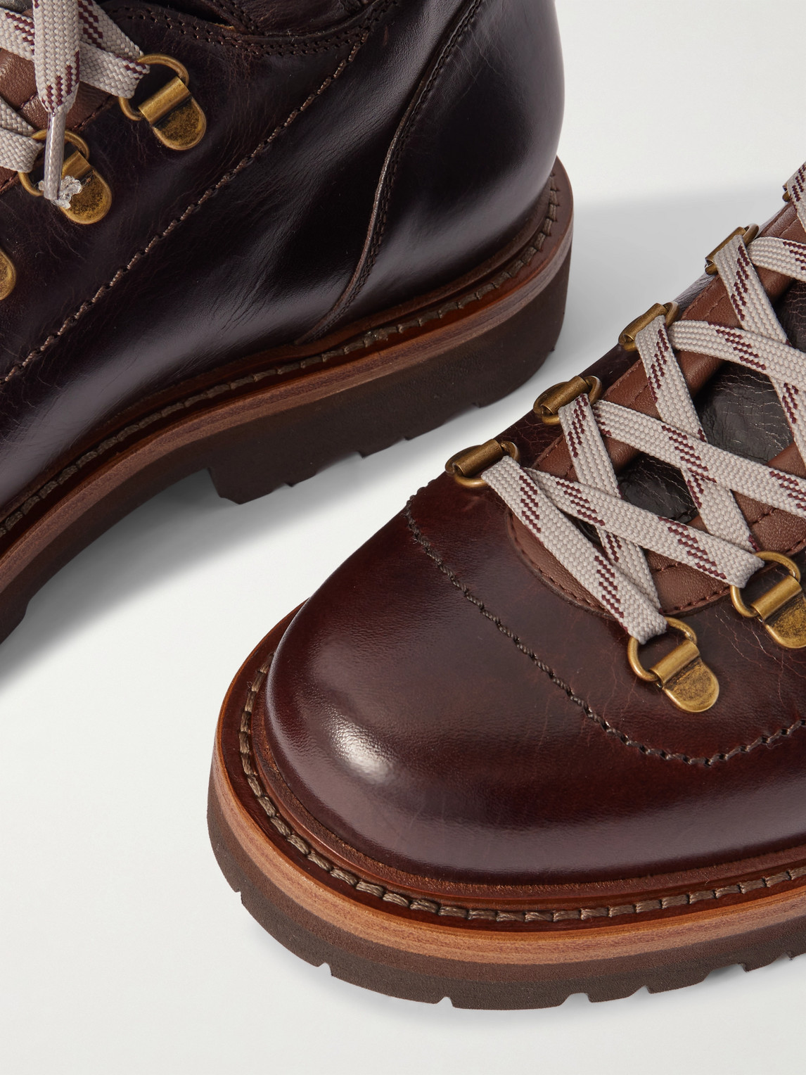 Brunello Cucinelli Wool And Cashmere-blend Trimmed Glossed-leather Boots