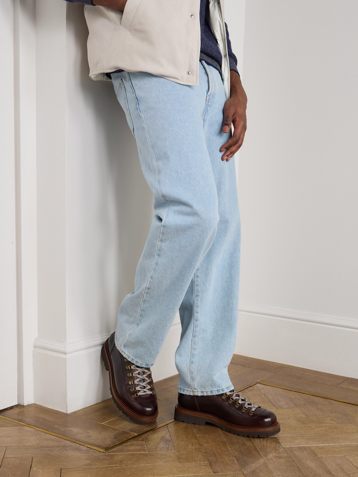 Brunello Cucinelli Wool And Cashmere-blend Trimmed Glossed-leather Boots