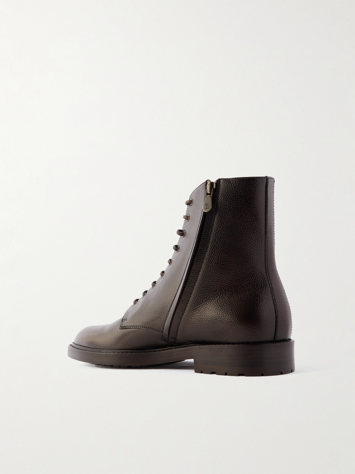 Brunello Cucinelli Pedula Full-grain Leather Boots In Burgundy