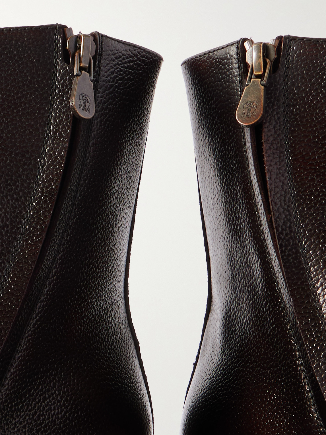 Brunello Cucinelli Pedula Full-grain Leather Boots In Burgundy
