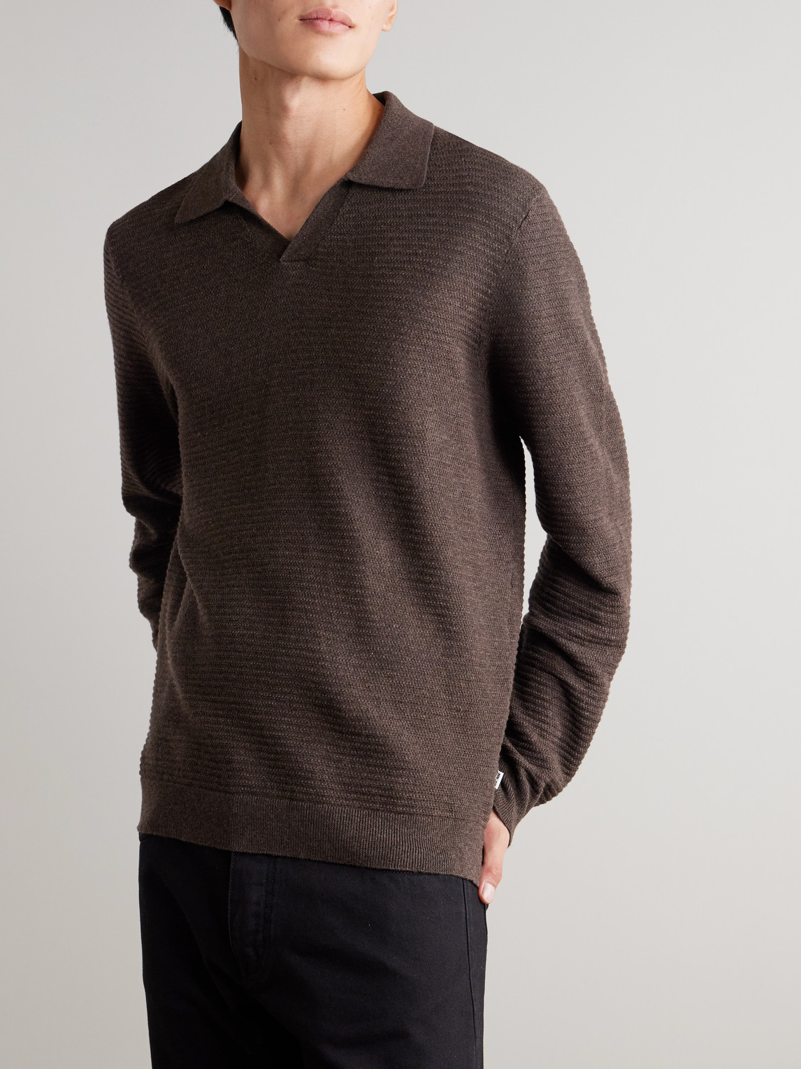 Nn07 Paul 60019 Ribbed Organic Cotton Polo Shirt In Brown