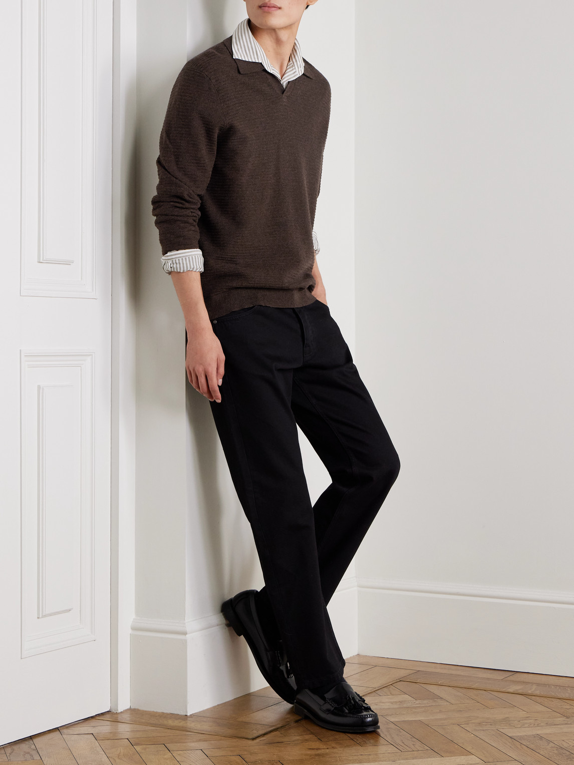 Nn07 Paul 60019 Ribbed Organic Cotton Polo Shirt In Brown