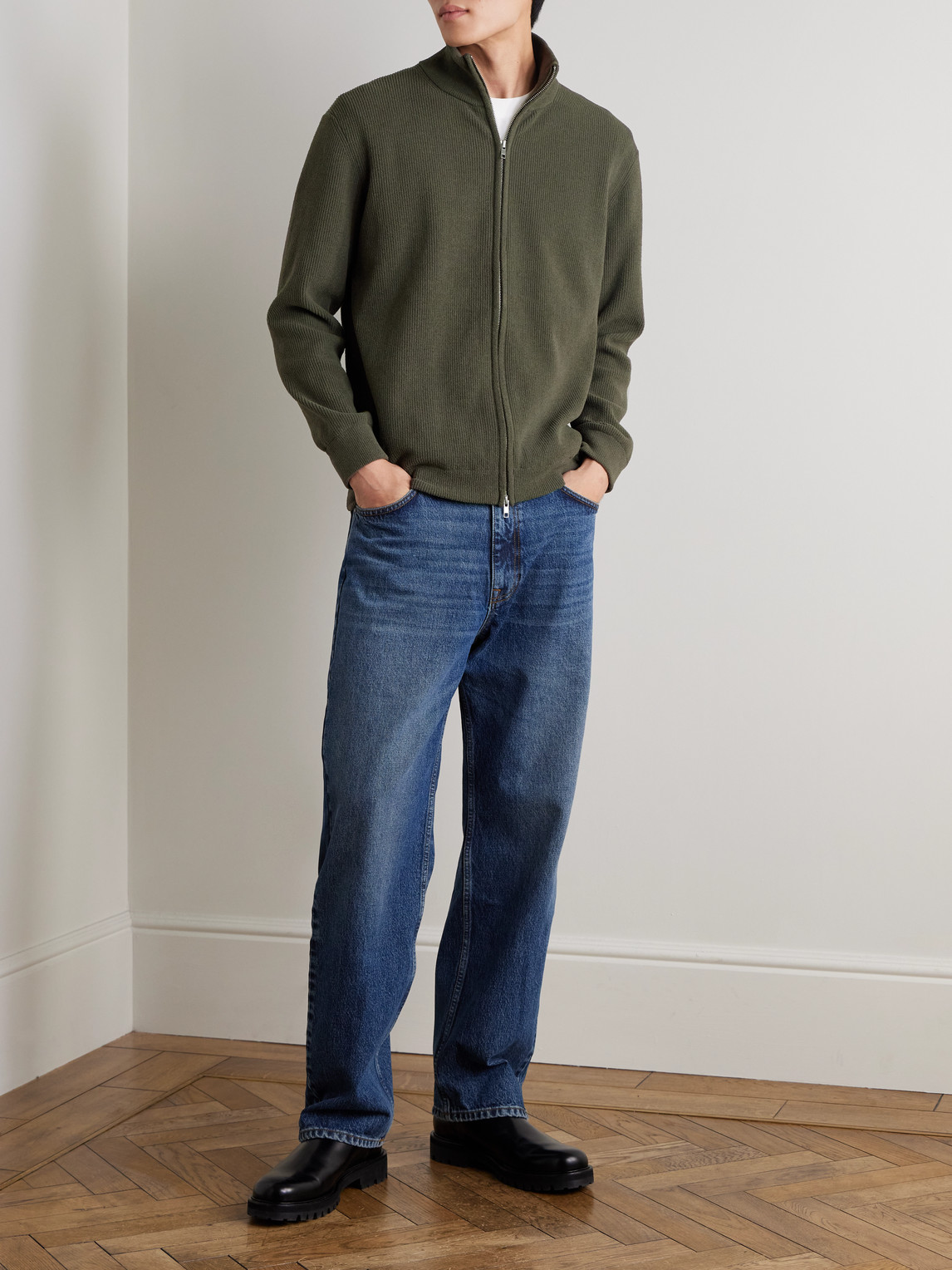 Nn07 Danny 6429 Ribbed Bouclé Zip-up Cardigan In Green