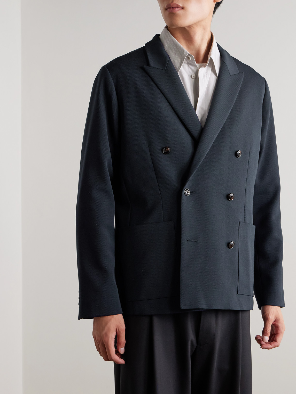 Nn07 Jordin 10002 Double-breasted Wool-blend Twill Blazer In Blue