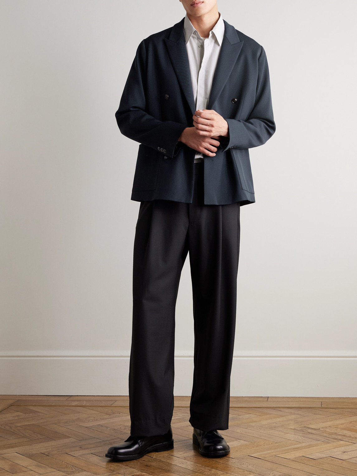 Nn07 Jordin 10002 Double-breasted Wool-blend Twill Blazer In Blue