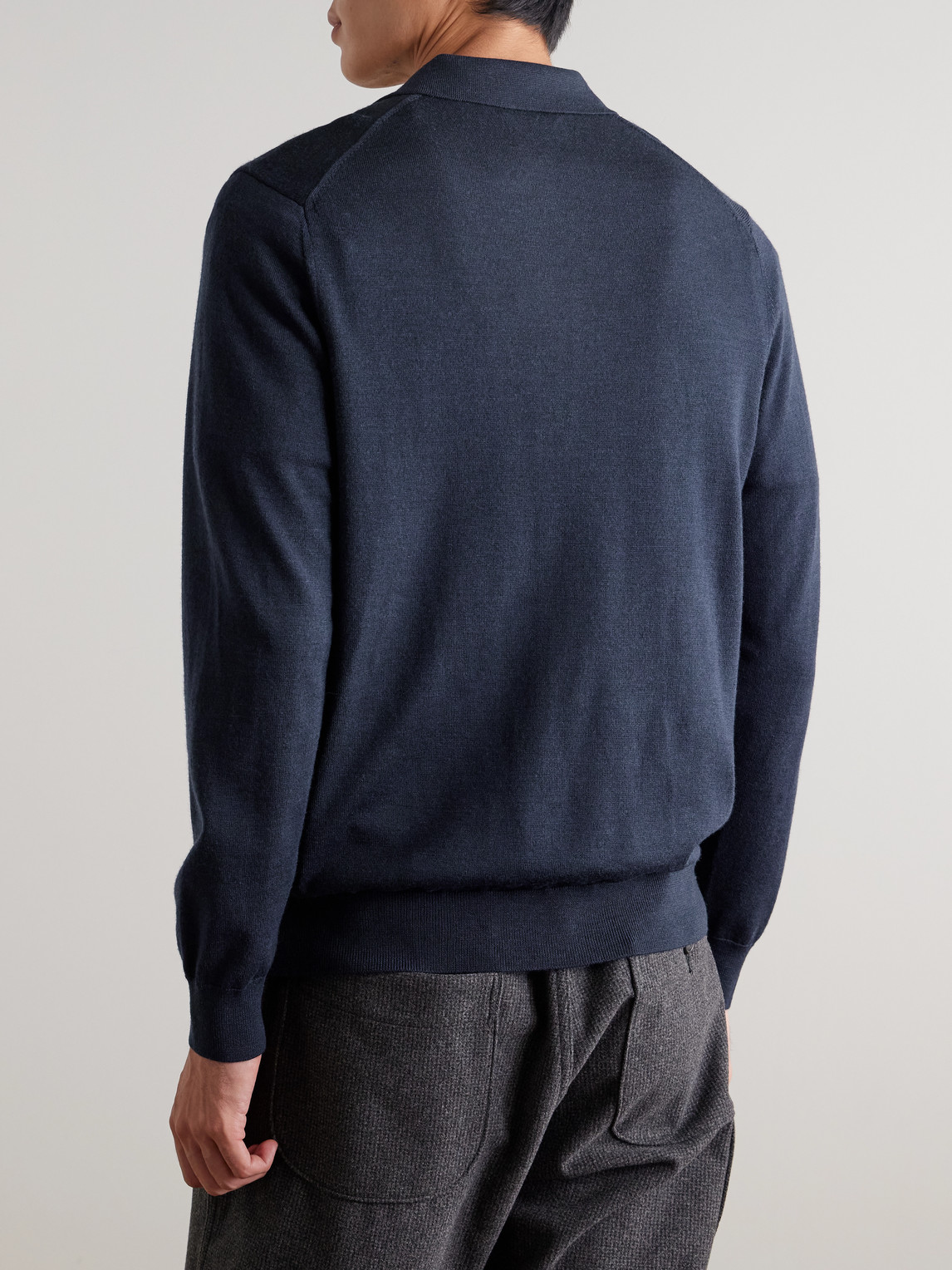 Nn07 Sergio 6605 Merino Wool Half-zip Polo Shirt In Blue