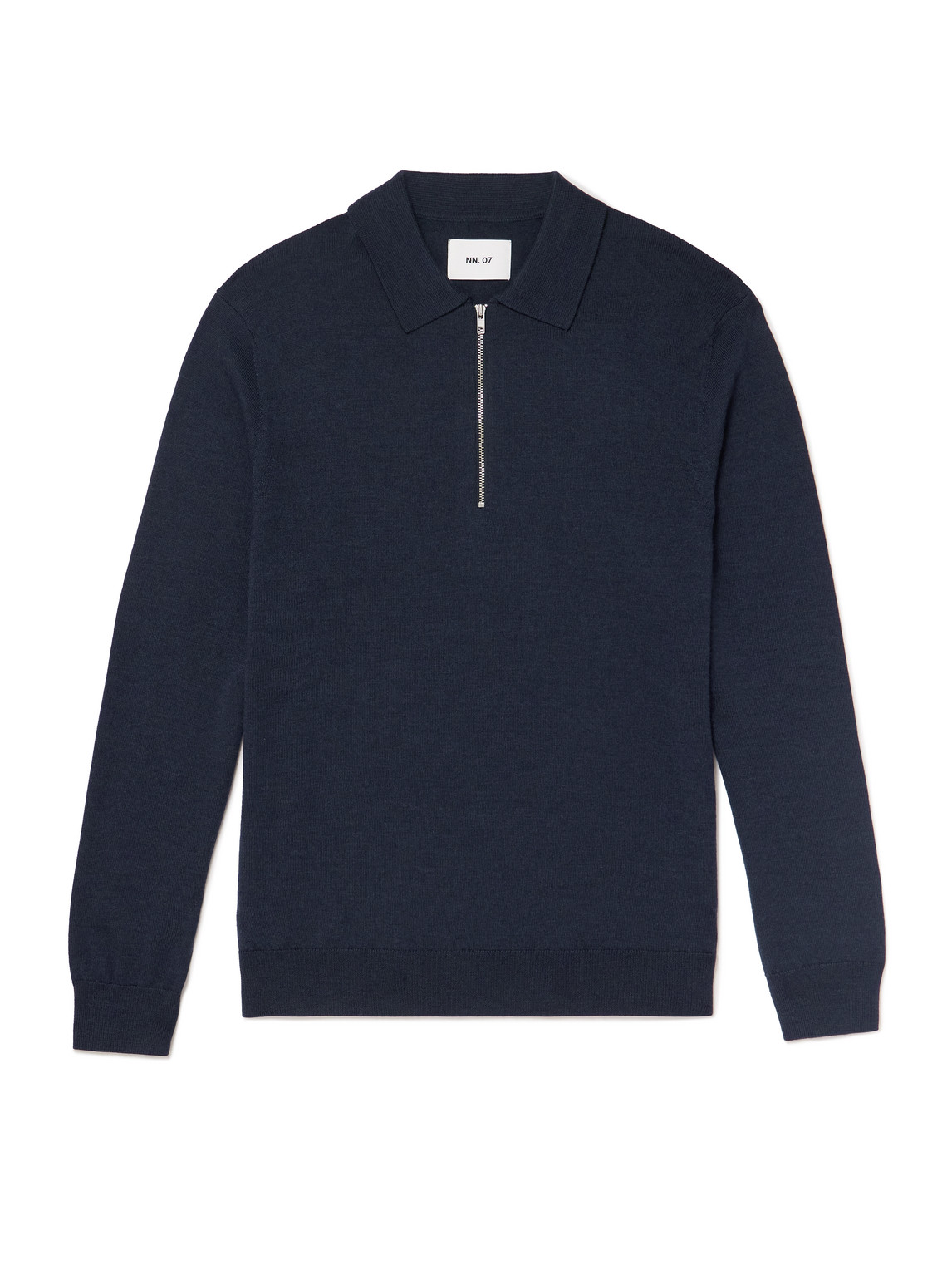 Nn07 Sergio 6605 Merino Wool Half-zip Polo Shirt In Blue