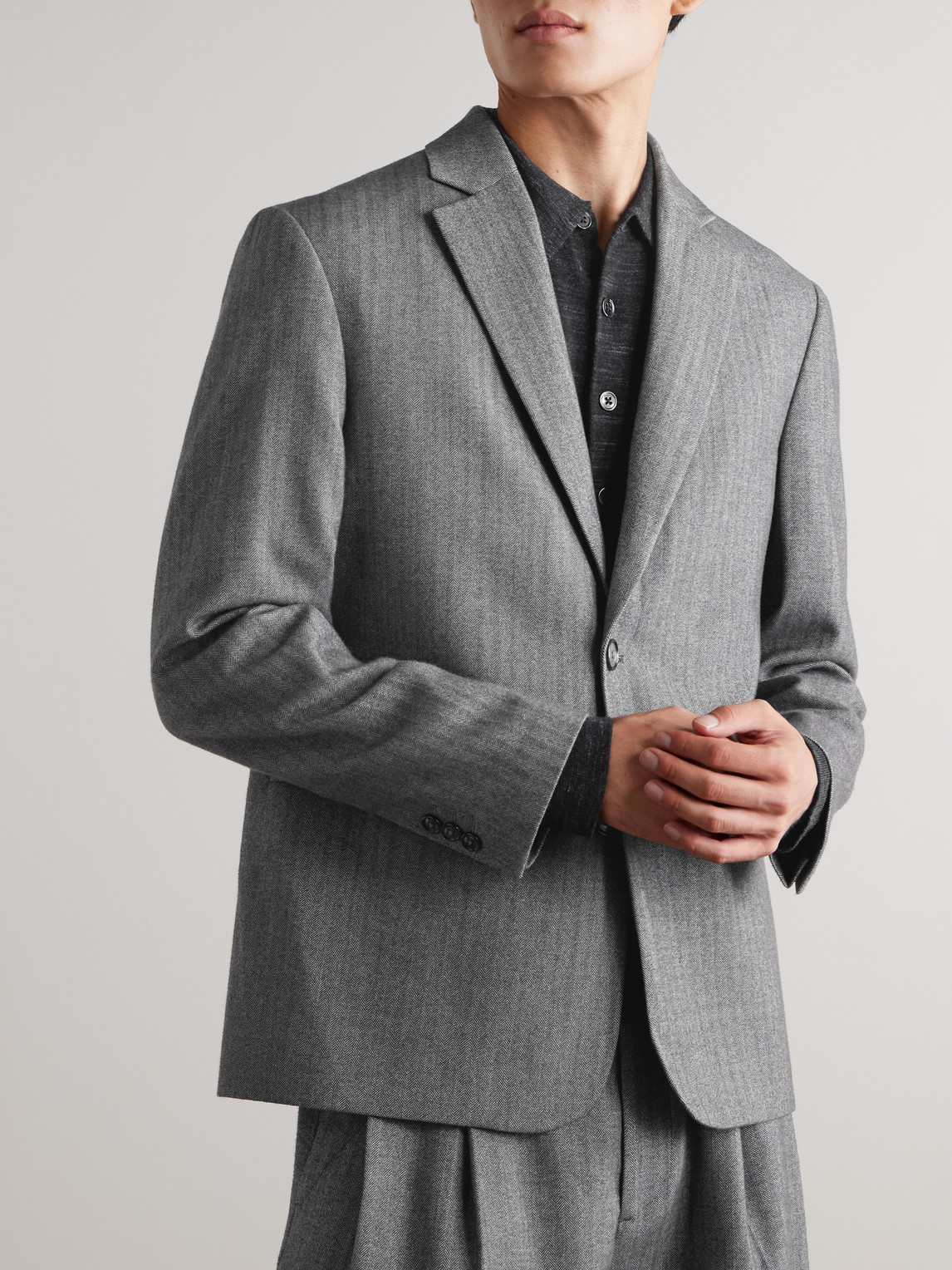 Nn07 Timo 10001 Herringbone Wool And Cotton-blend Suit Jacket In Gray