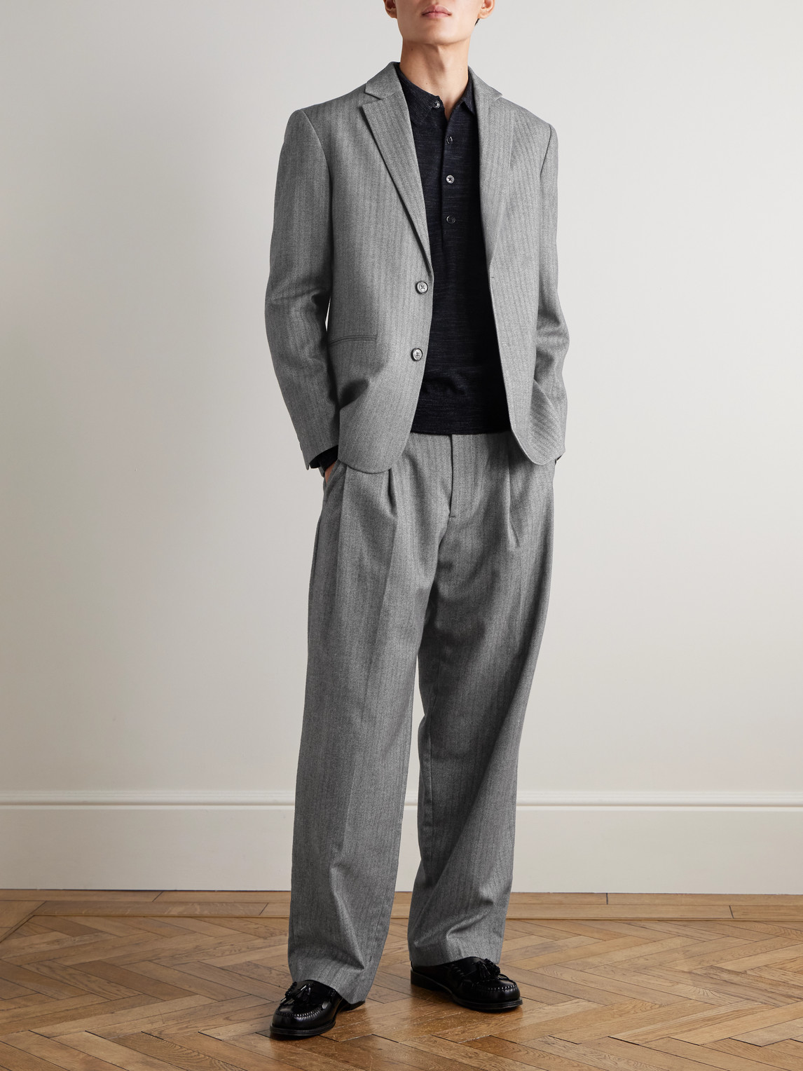 Nn07 Timo 10001 Herringbone Wool And Cotton-blend Suit Jacket In Gray