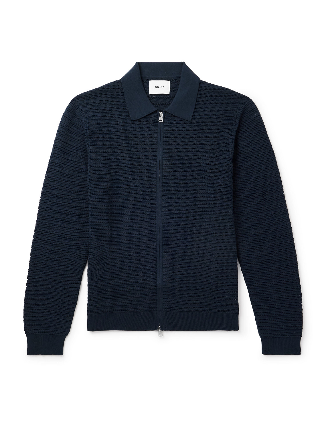 Nn07 Gustav Open-knit Organic Cotton Zip-up Cardigan In Blue