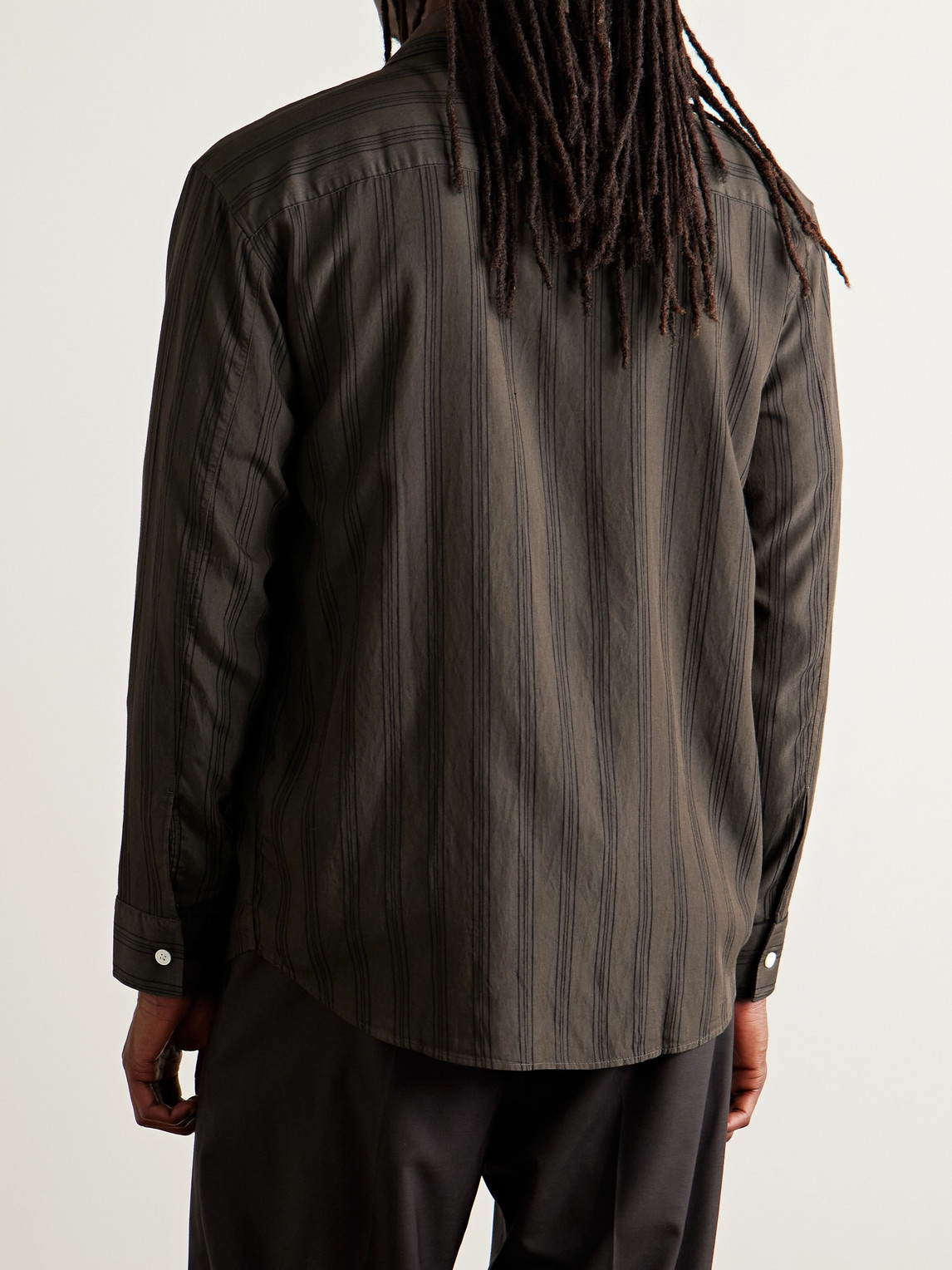 Nn07 Freddy 50010 Striped Tencel™ Modal-blend Twill Shirt In Brown