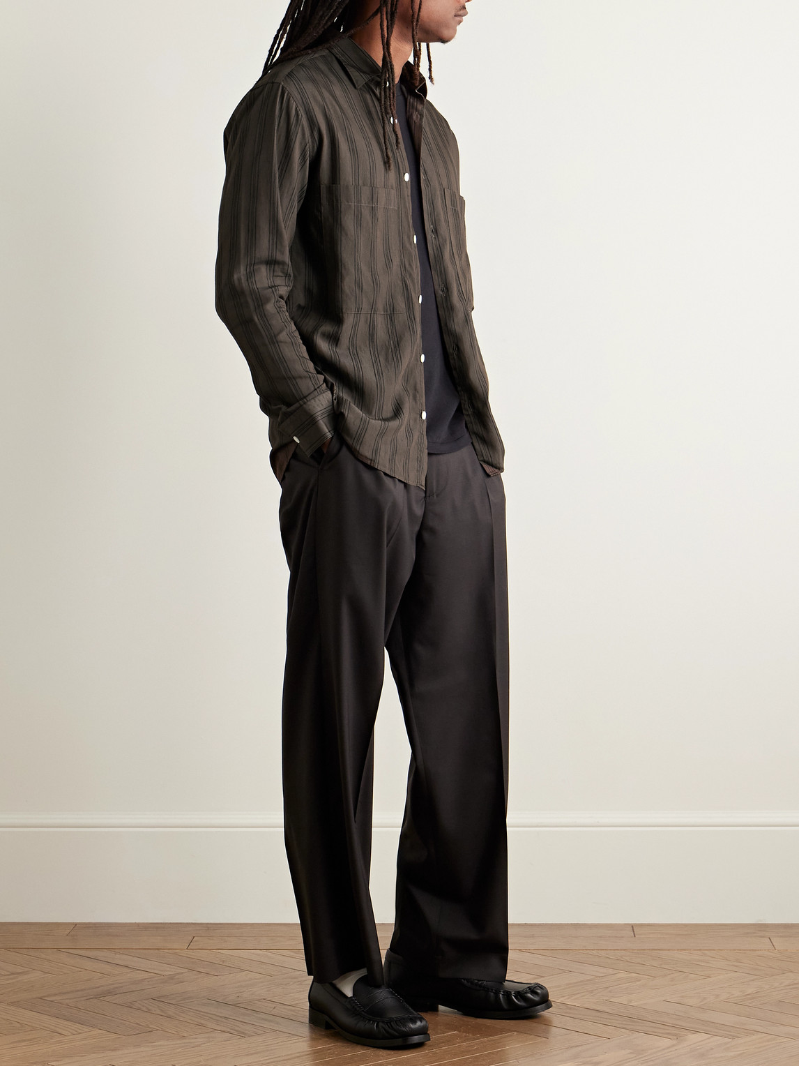 Nn07 Freddy 50010 Striped Tencel™ Modal-blend Twill Shirt In Brown