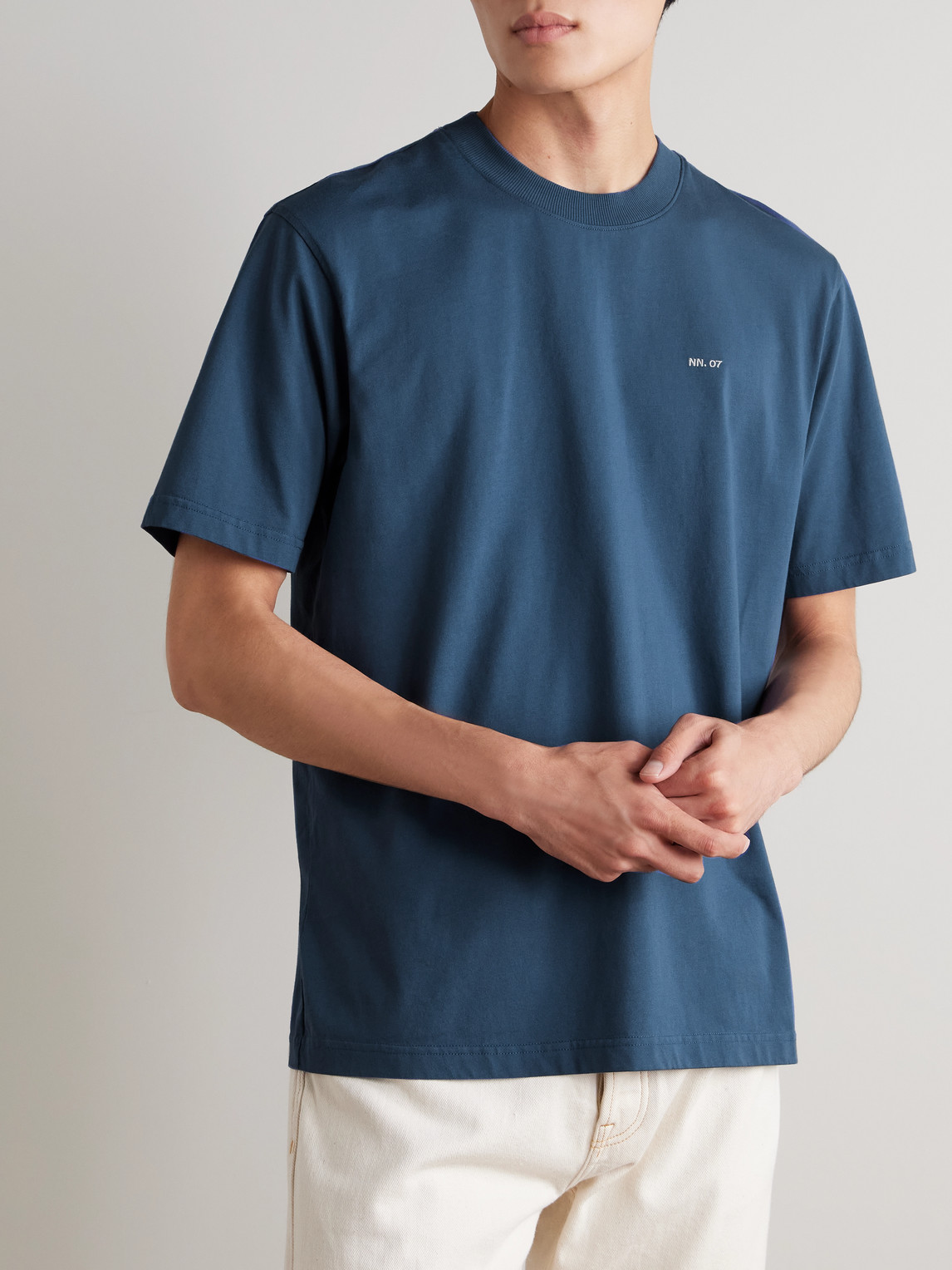 Nn07 Adam 3209 Logo-embroidered Pima Cotton-jersey T-shirt In Blue