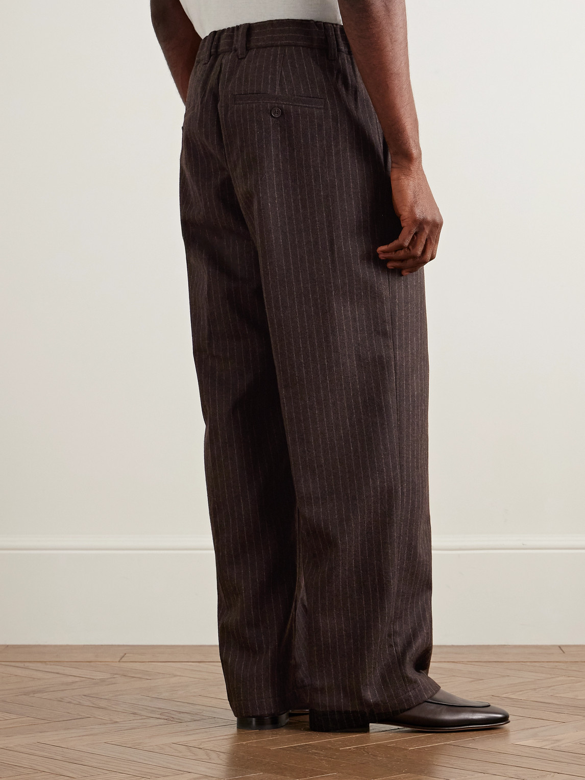 Nn07 Kay 1630 Straight-leg Pleated Striped Recycled Wool-blend Felt Trousers In Brown