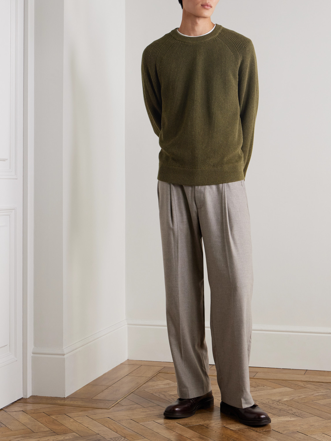 Nn07 Jacobo 6470 Ribbed Cotton Sweater In Green