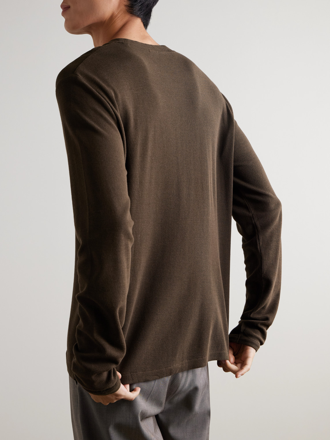 Nn07 Clive Waffle-knit Cotton And Tencel™ Modal-blend T-shirt In Brown