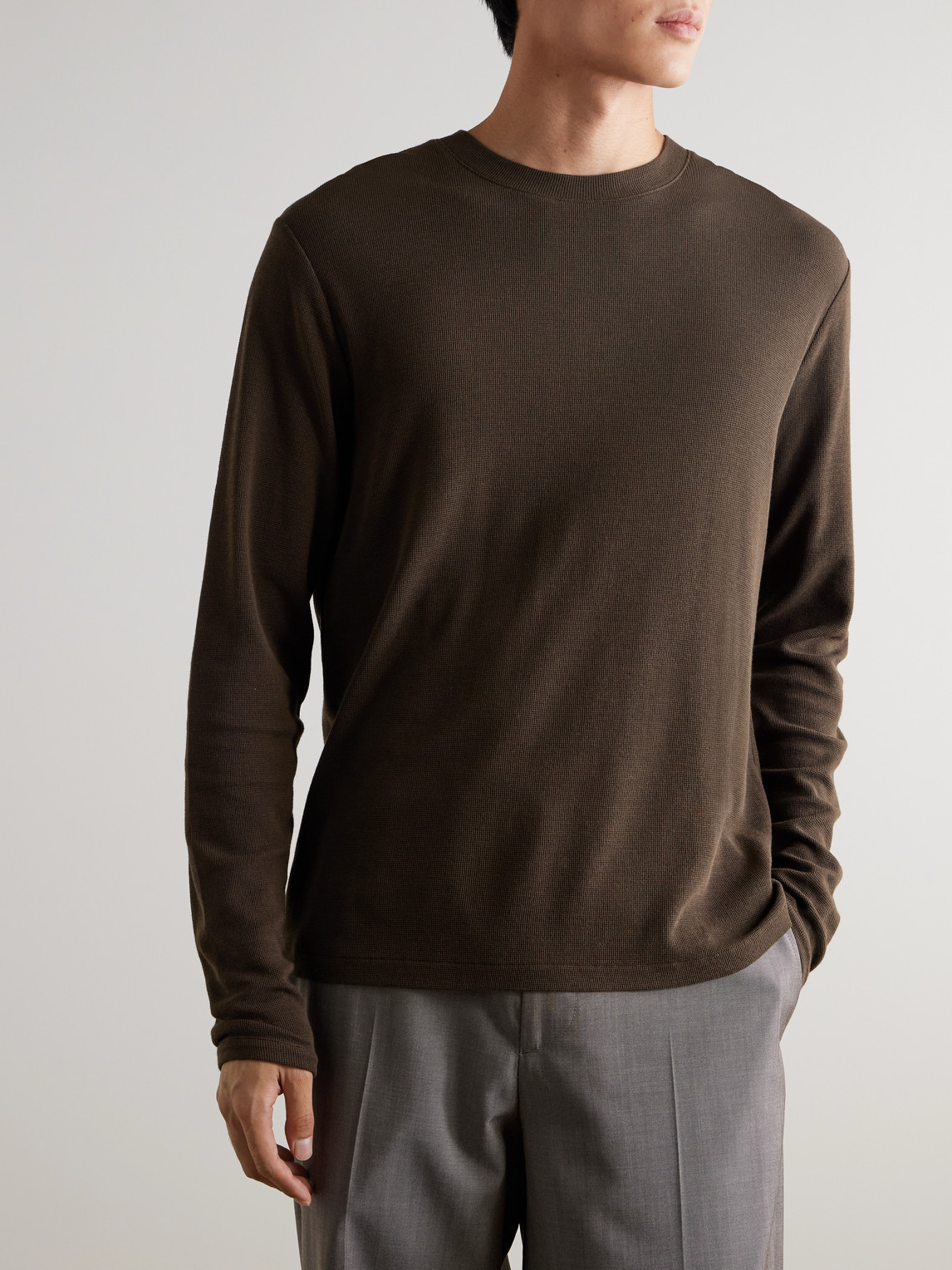 Nn07 Clive Waffle-knit Cotton And Tencel™ Modal-blend T-shirt In Brown