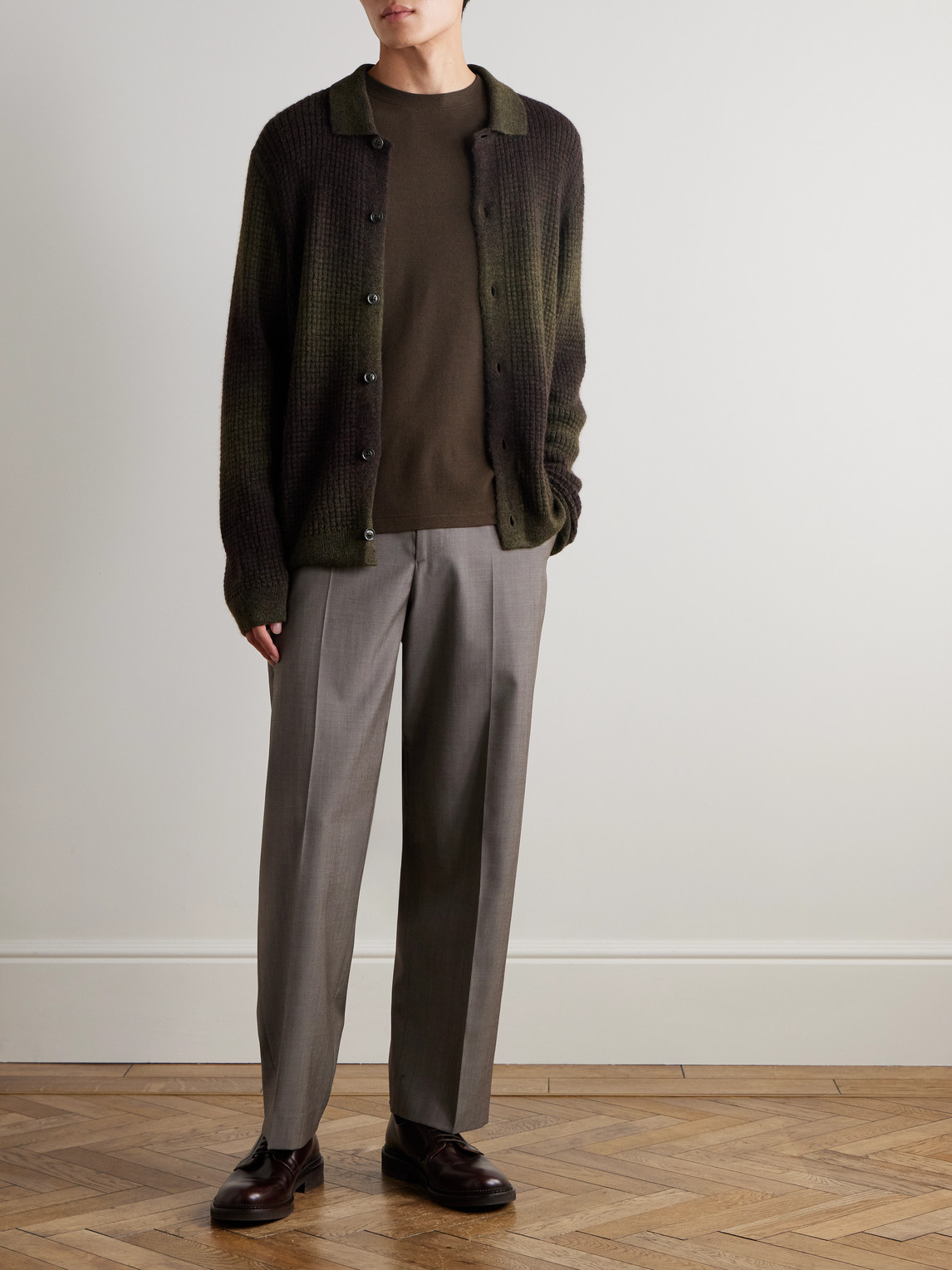 Nn07 Clive Waffle-knit Cotton And Tencel™ Modal-blend T-shirt In Brown