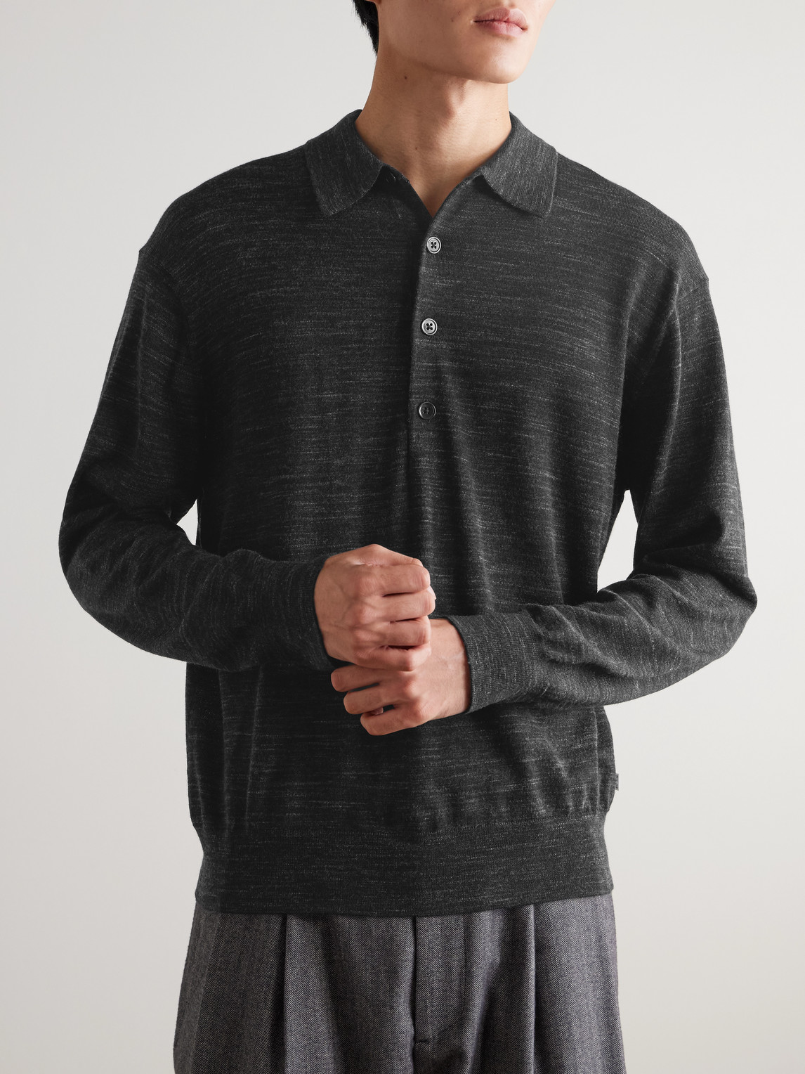 Nn07 Raymond 60010 Space-dyed Wool Polo Shirt In Black