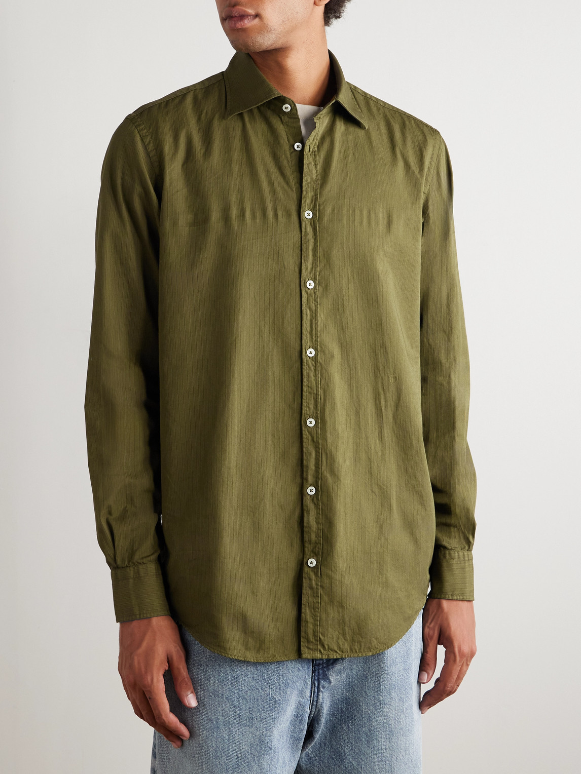 Massimo Alba Striped Cotton Shirt In Green