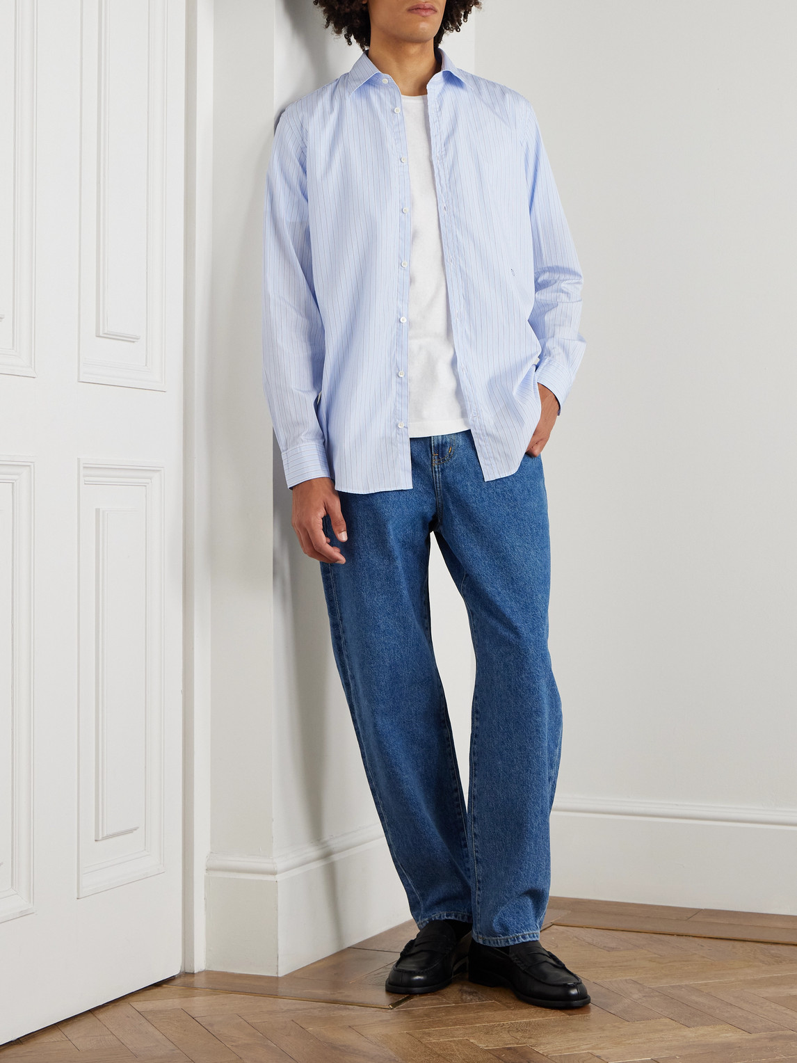 Massimo Alba Genova Striped Cotton-voile Shirt In Blue