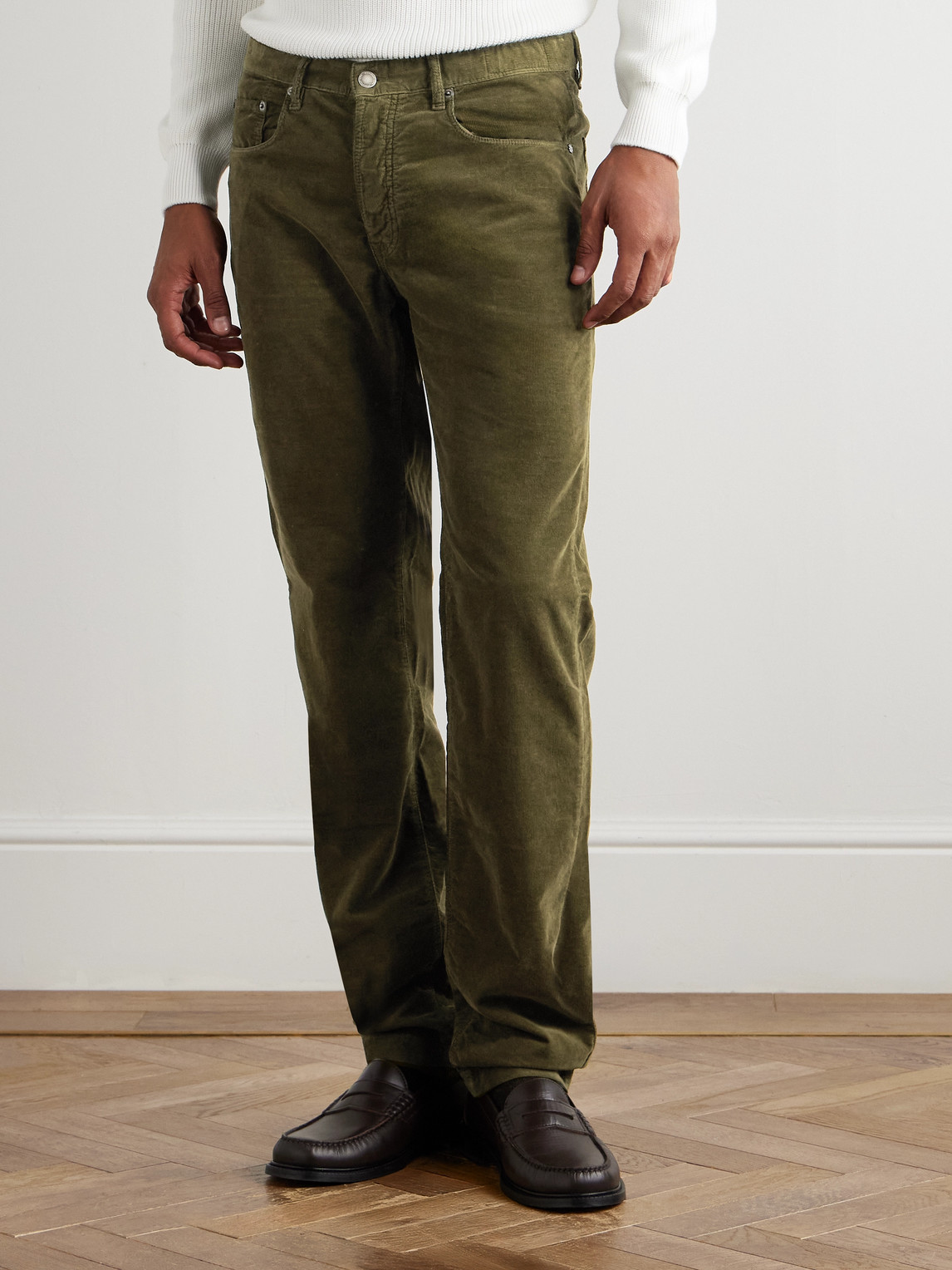 Massimo Alba Slim-fit Straight-leg Cotton-corduroy Trousers In Green