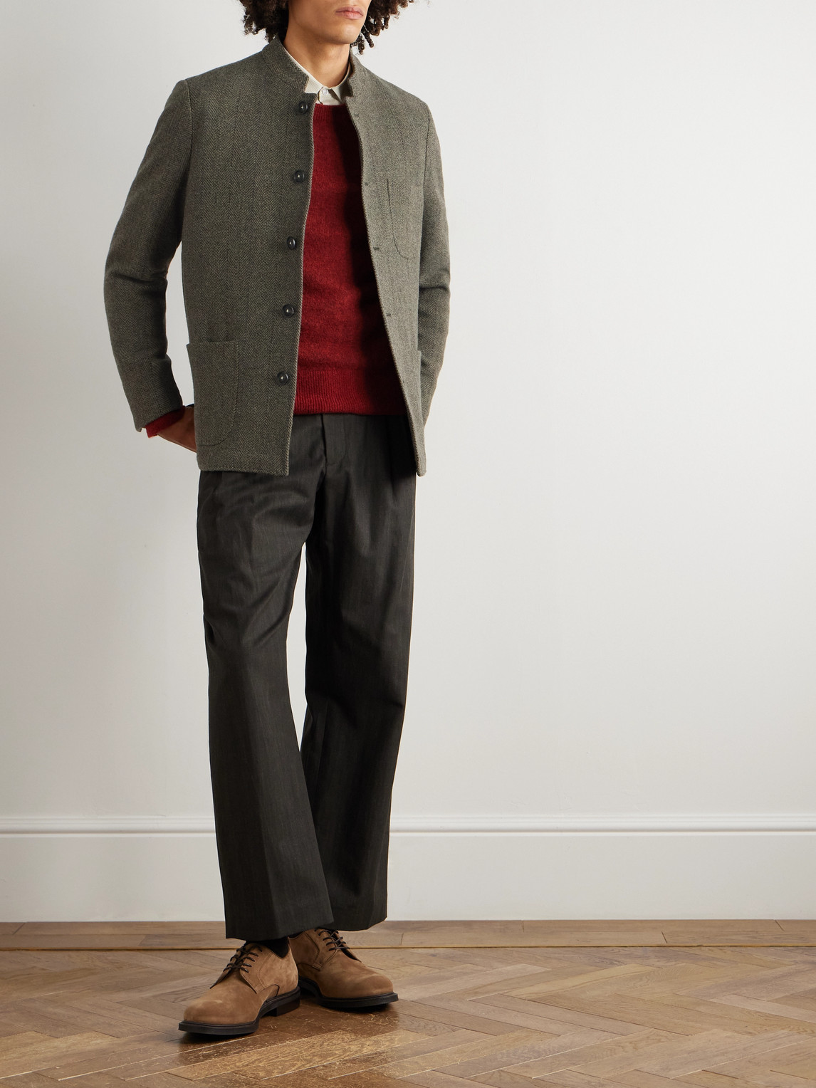 Massimo Alba Bali Herringbone Wool Coat In Green