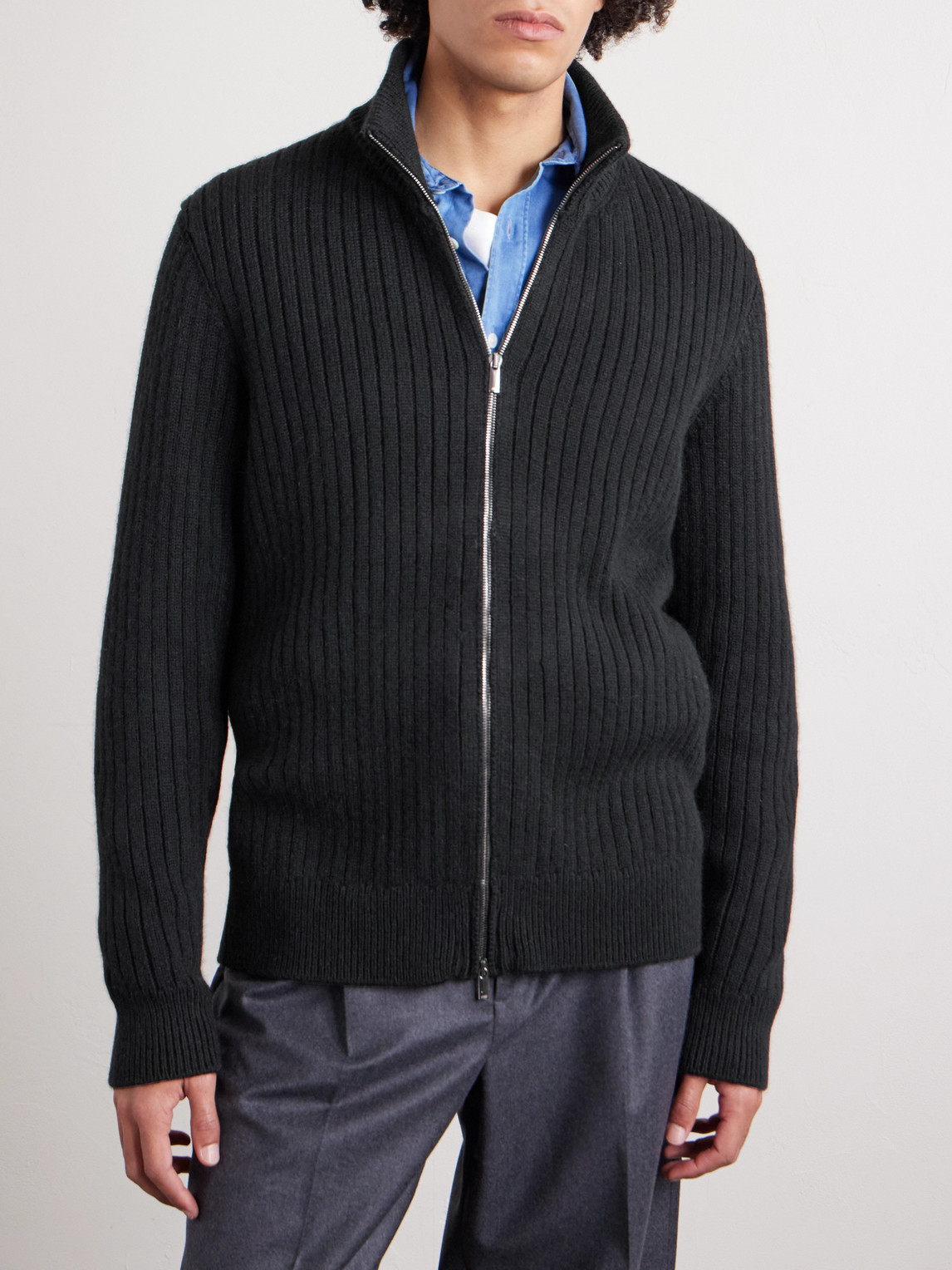 Massimo Alba Mirko Ribbed Cashmere And Alpaca-blend Zip-up Sweater In Black