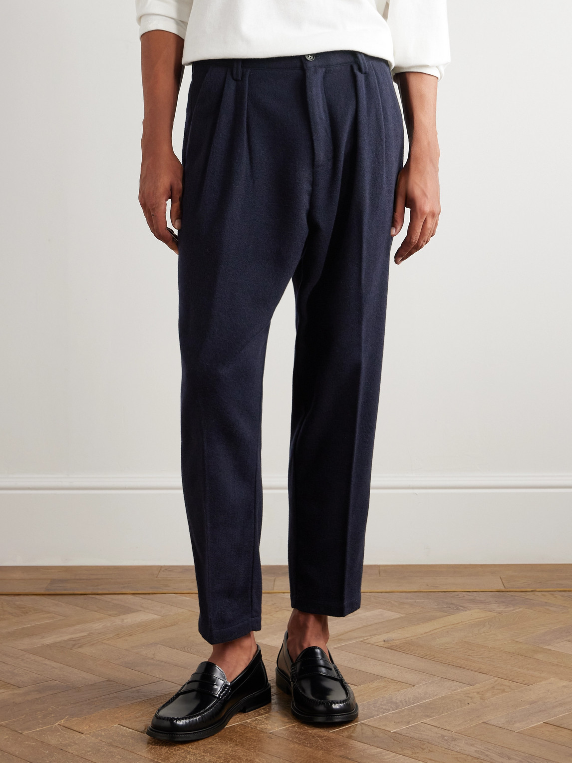  Massimo Alba - Tapered Pleated Virgin Wool And Cotton-blend Trousers - Men - Blue - It 46 