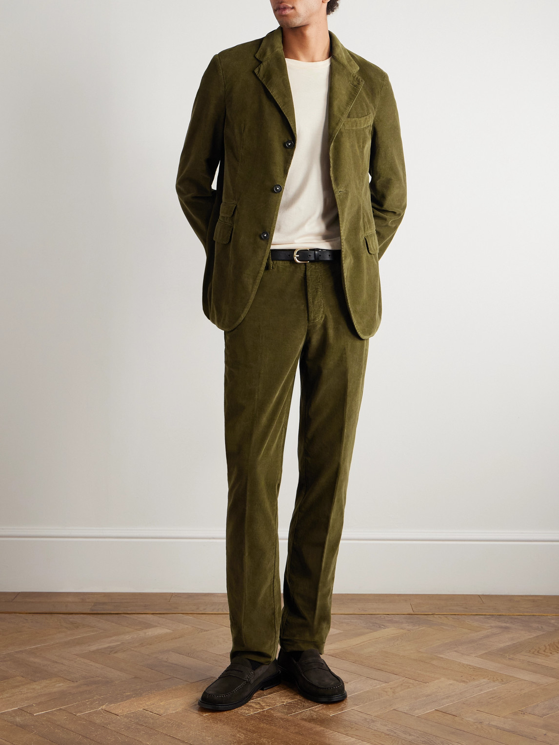 Massimo Alba Sand Cotton-corduroy Suit In Green