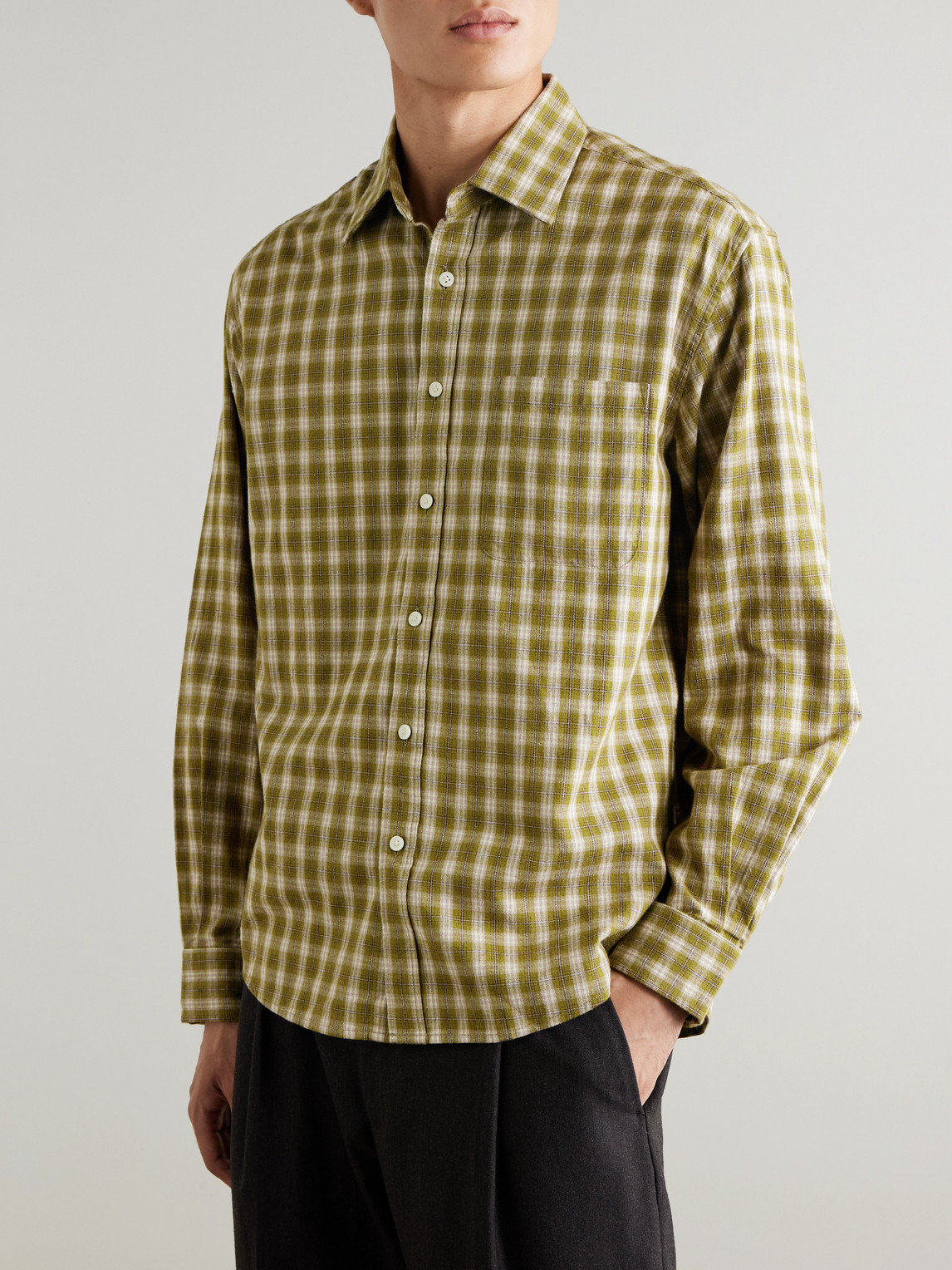 Nn07 Deon 5465 Organic Cotton-flannel Shirt In Green