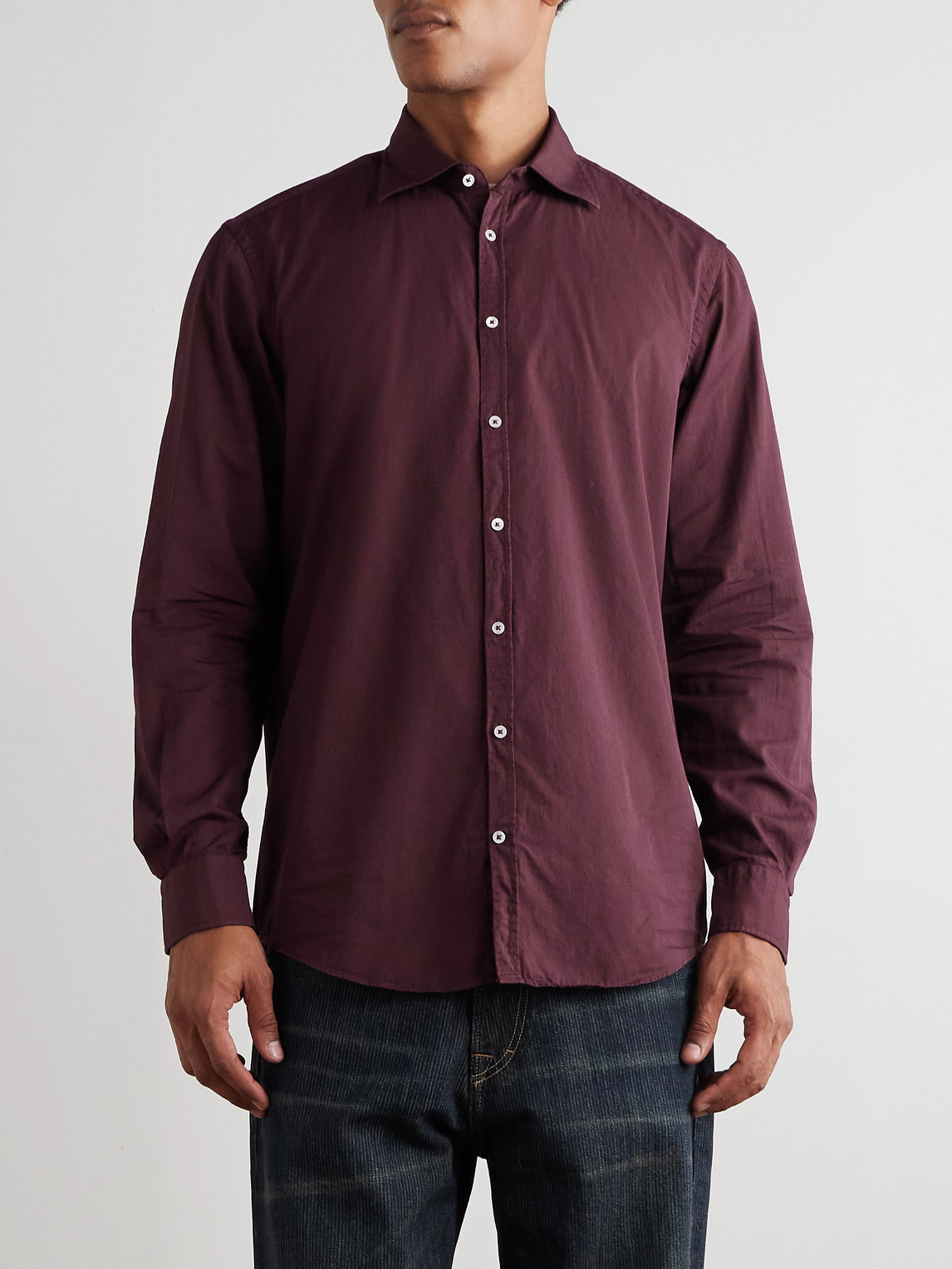 Massimo Alba Striped Cotton Shirt In Burgundy