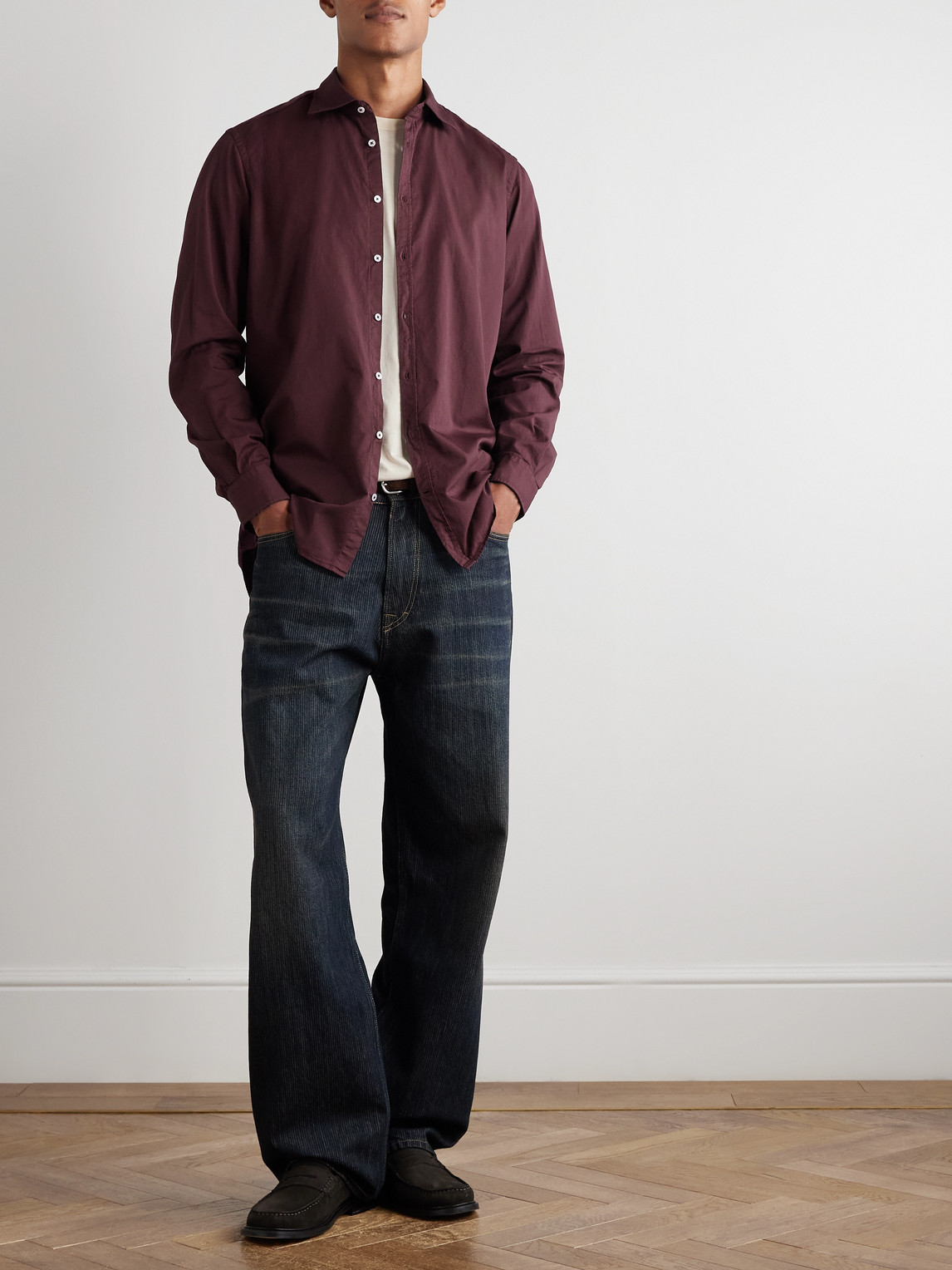 Massimo Alba Striped Cotton Shirt In Burgundy