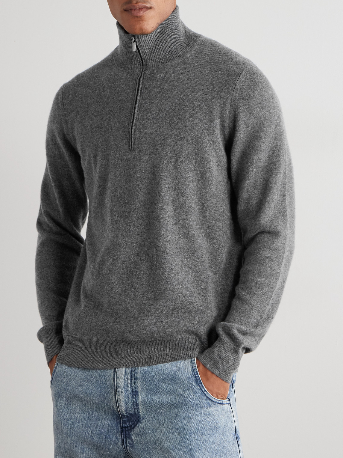 Massimo Alba Lima Cashmere Half-zip Sweater In Gray