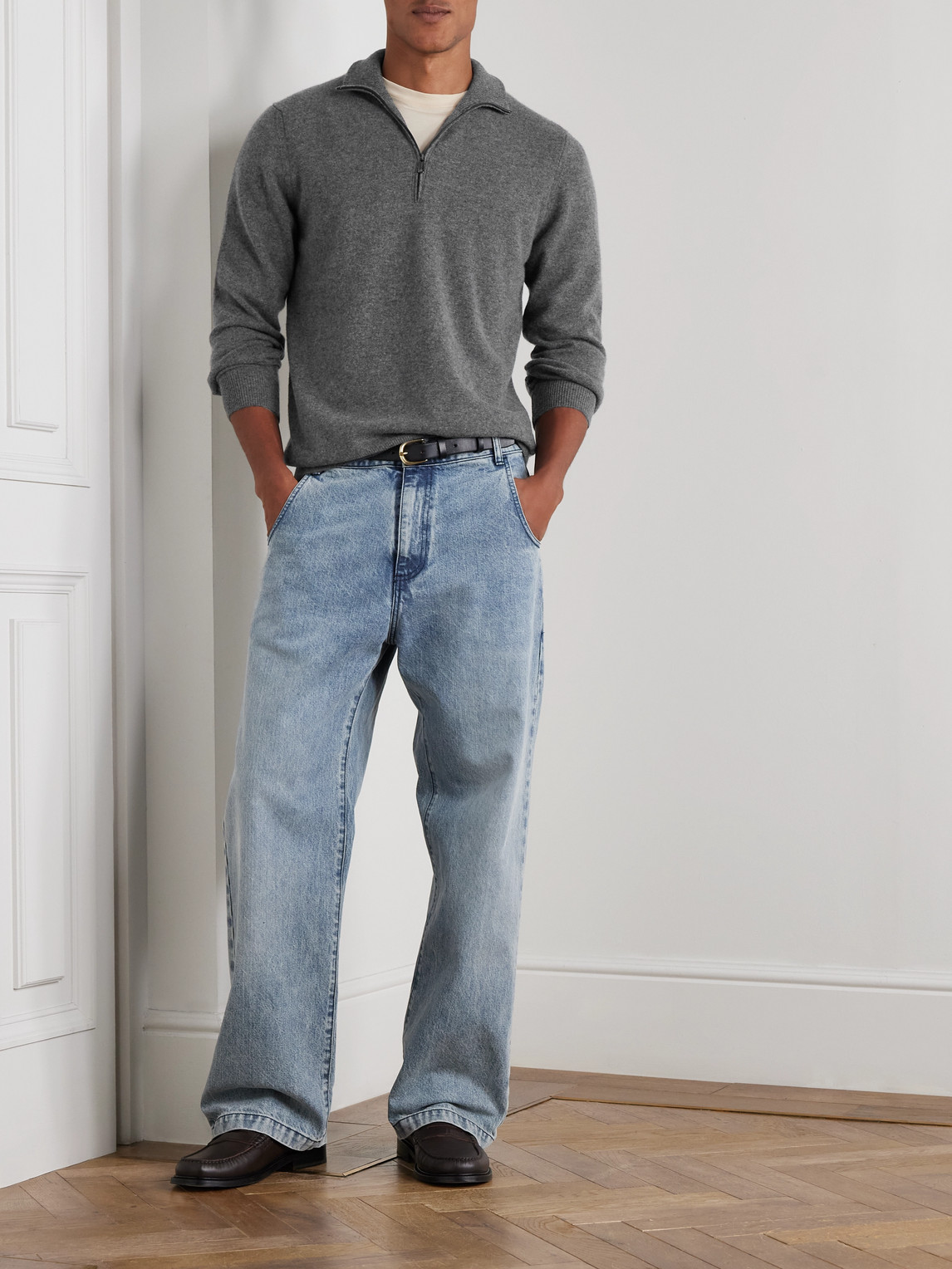 Massimo Alba Lima Cashmere Half-zip Sweater In Gray