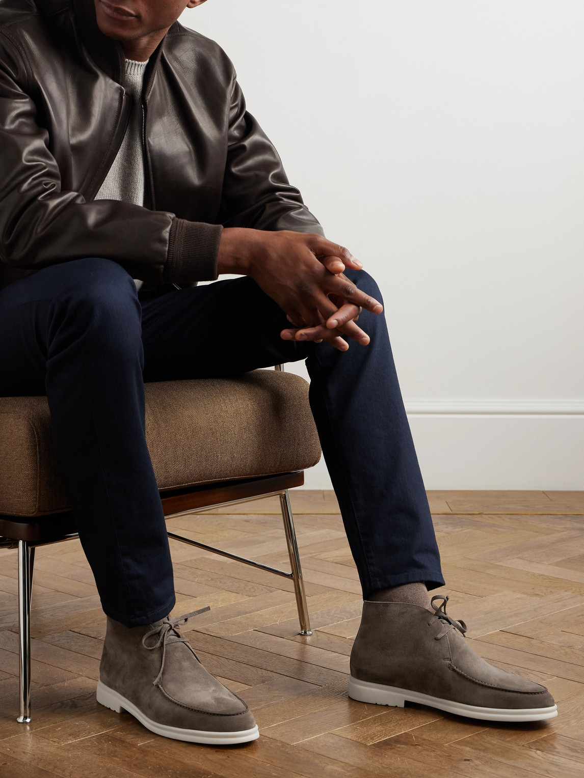 Loro Piana Walk And Walk Suede Chukka Boots In Gray