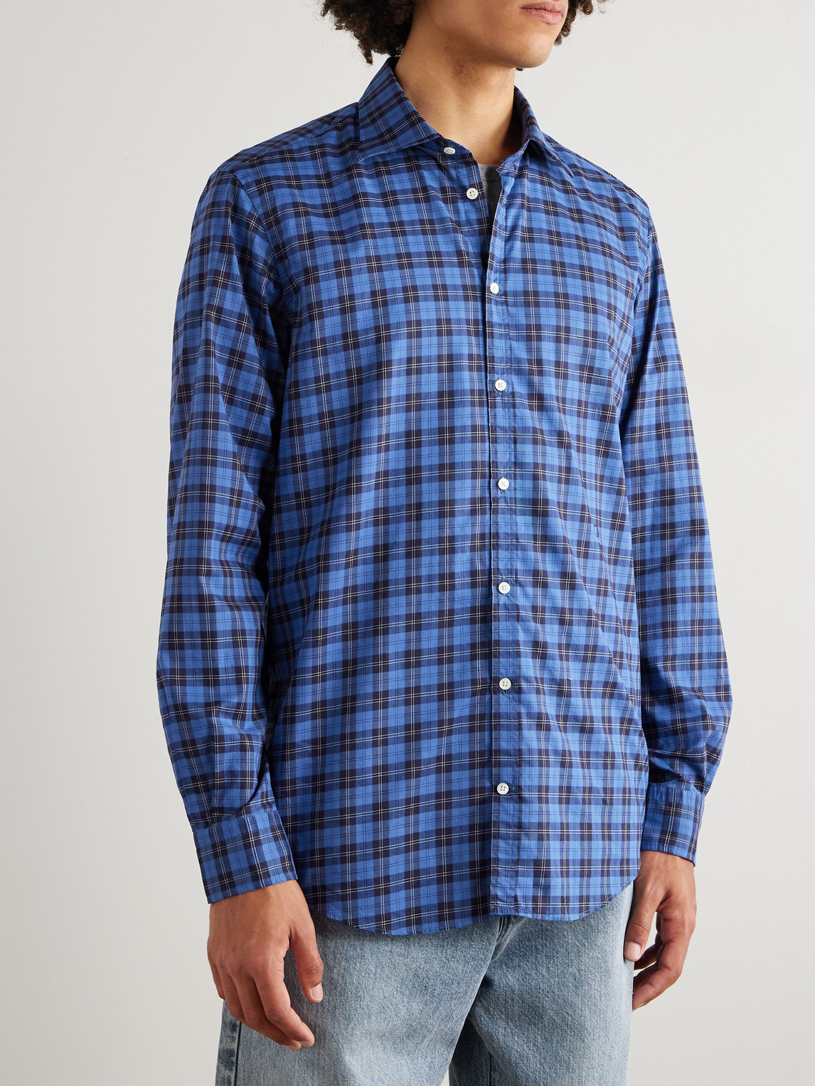 Massimo Alba Genova Checked Cotton-poplin Shirt In Blue