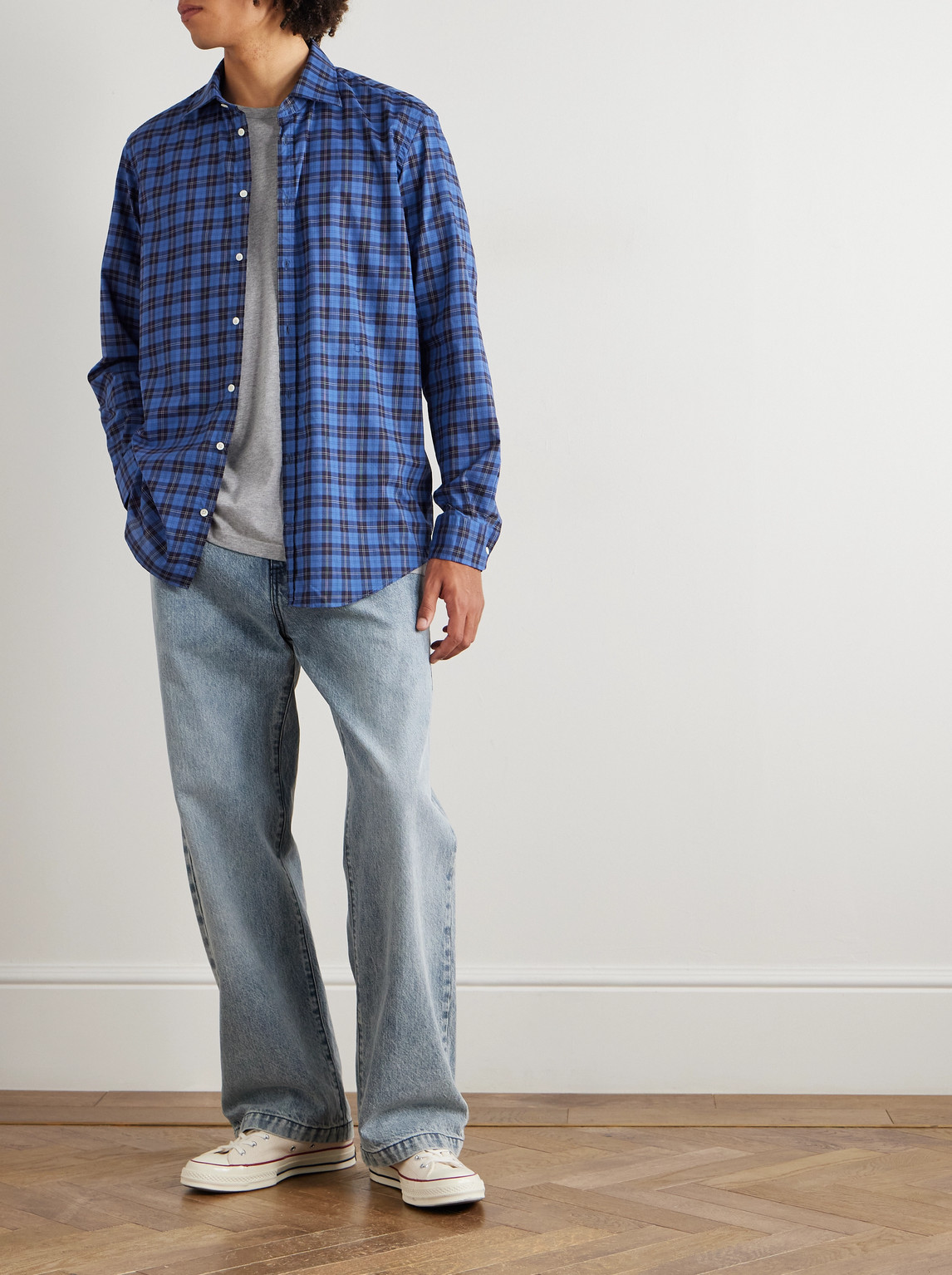 Massimo Alba Genova Checked Cotton-poplin Shirt In Blue