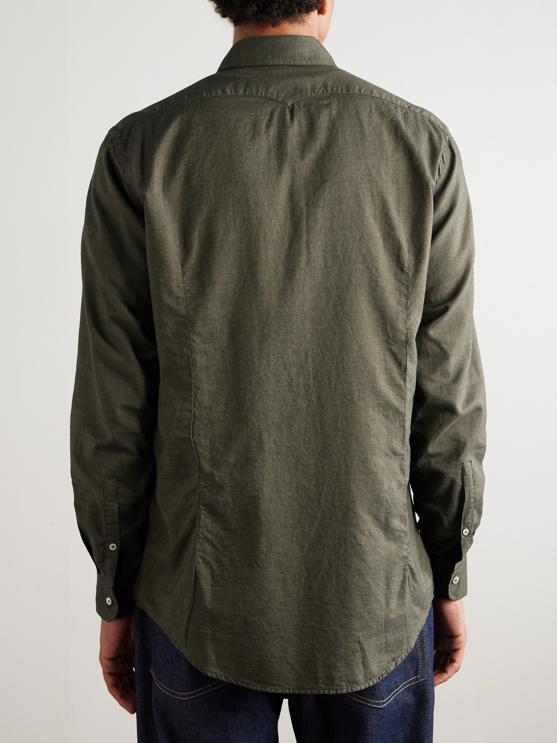 Massimo Alba Genova Cutaway-collar Cotton-chambray Shirt In Green