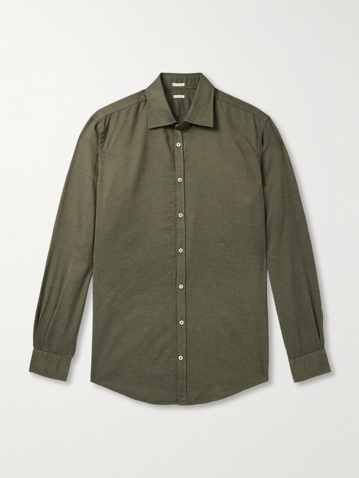 Massimo Alba Genova Cutaway-collar Cotton-chambray Shirt In Green