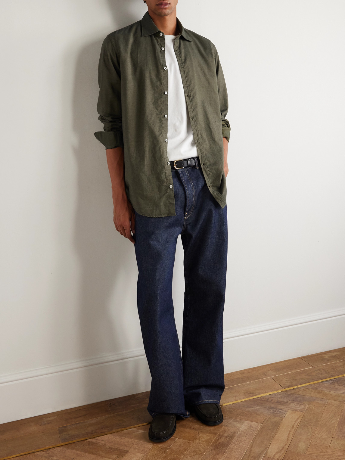 Massimo Alba Genova Cutaway-collar Cotton-chambray Shirt In Green