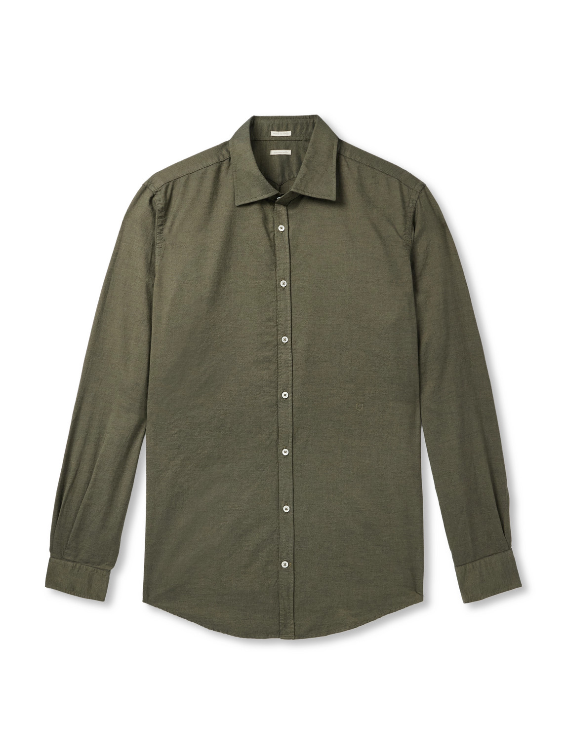 Massimo Alba Genova Cutaway-collar Cotton-chambray Shirt In Green