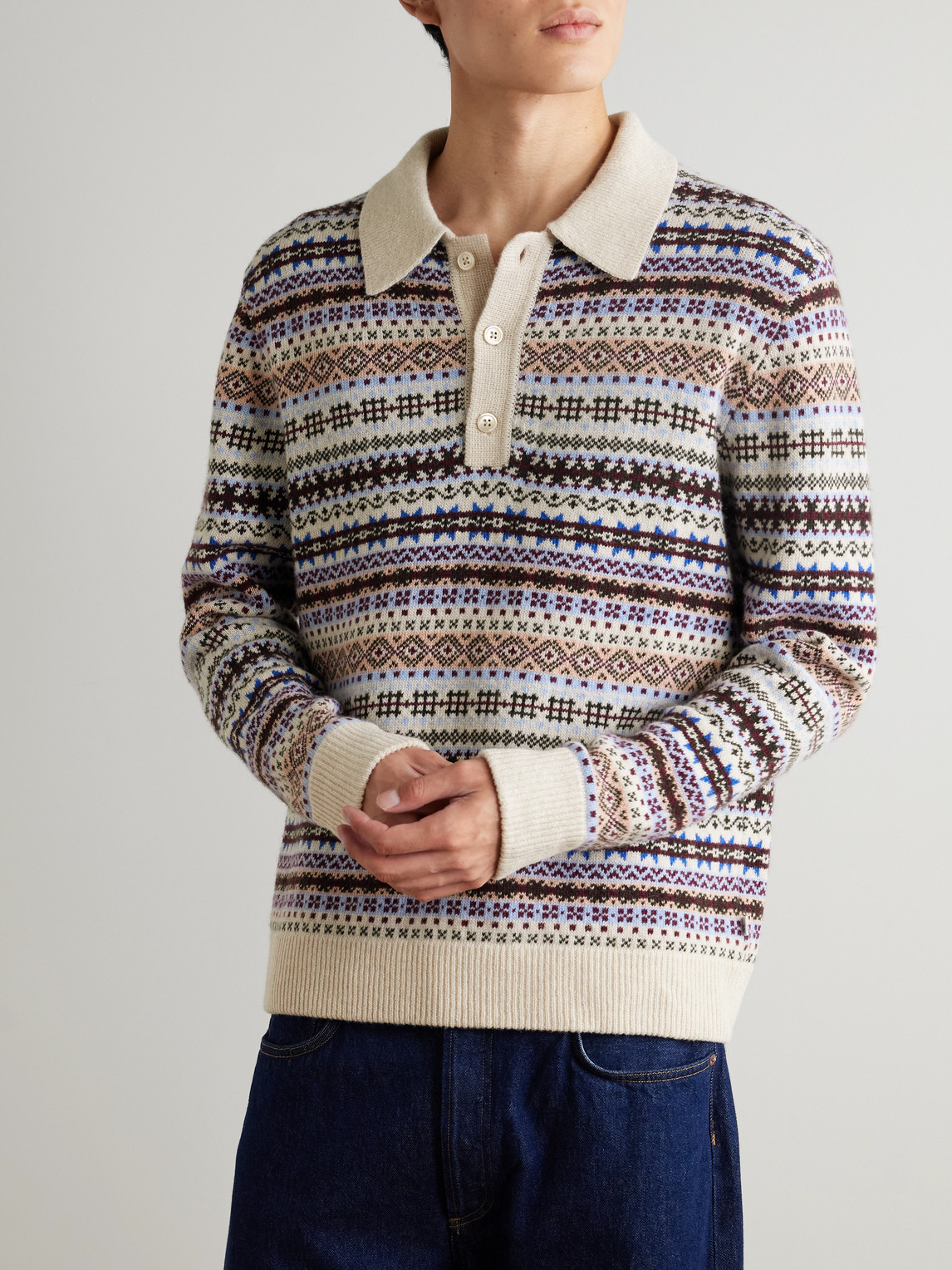  Nn07 - Robbie Fair Isle Wool-blend Polo Sweater - Men - Purple - S 