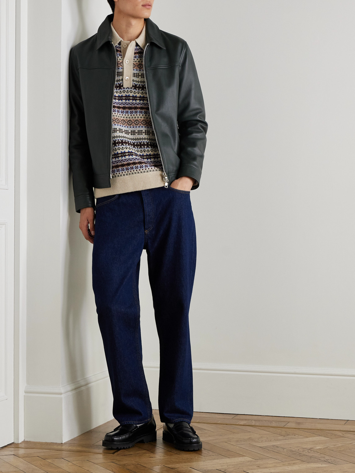 Robbie Fair Isle Wool-Blend Polo Sweater