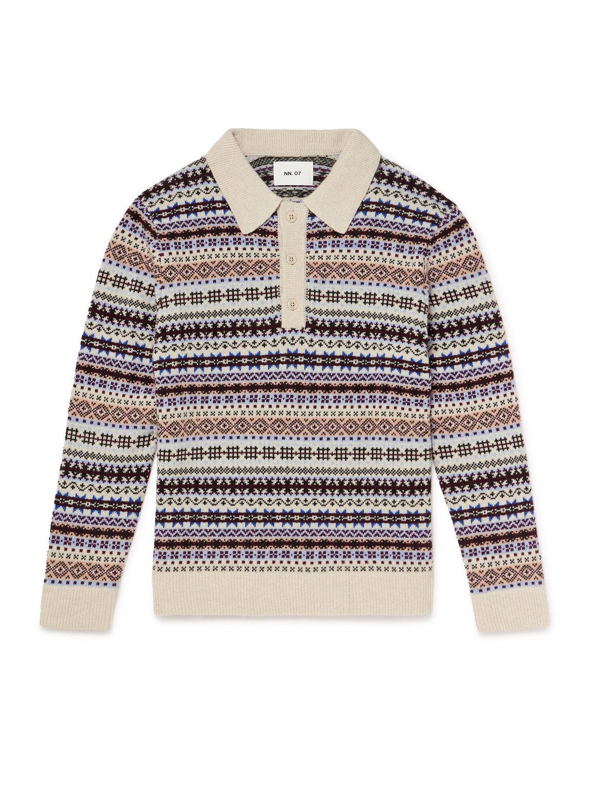 Nn07 Robbie Fair Isle Wool-blend Polo Sweater In Multi