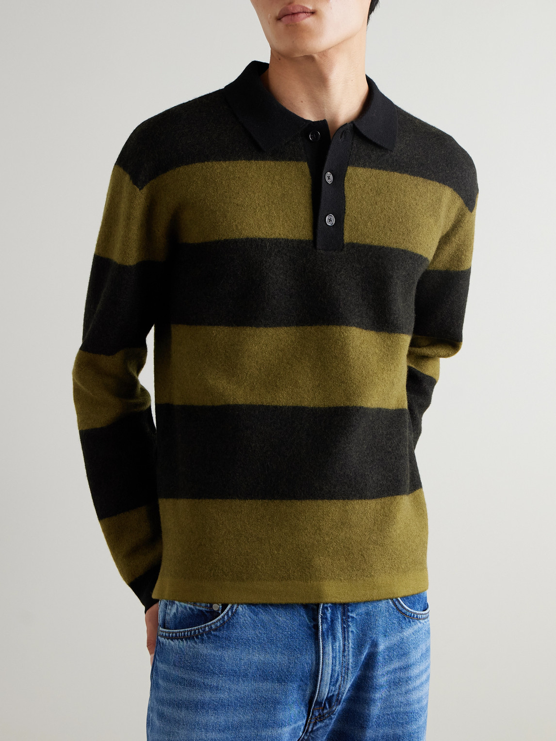 Nn07 Rugby 60017 Striped Wool Polo Shirt In Brown