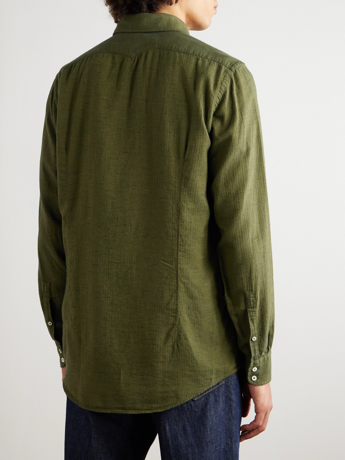 Massimo Alba Canary Herringbone Cotton-blend Flannel Shirt In Green